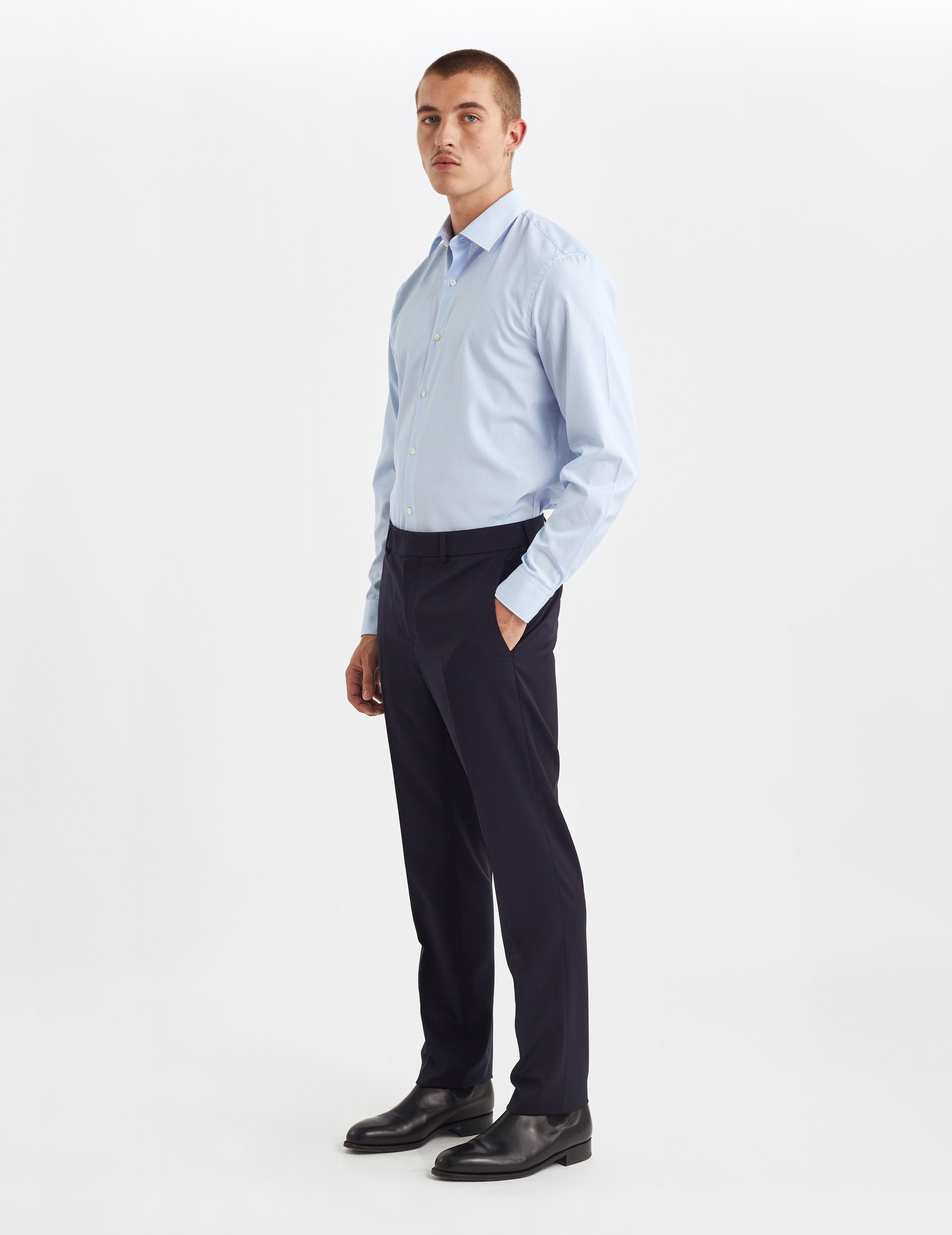 Semi-fitted blue striped shirt - Poplin - Figaret Collar