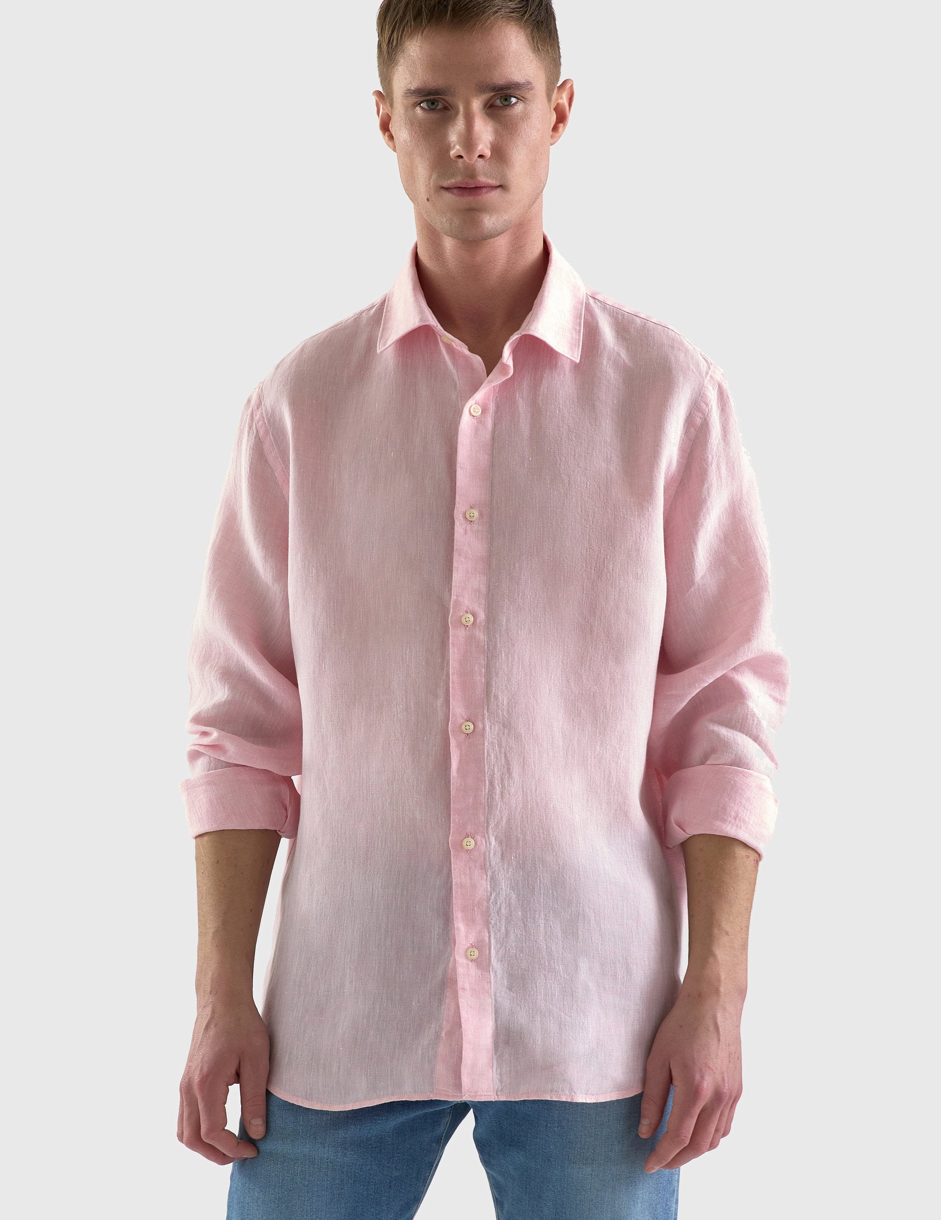 Auguste light pink linen shirt - Linen - French Collar