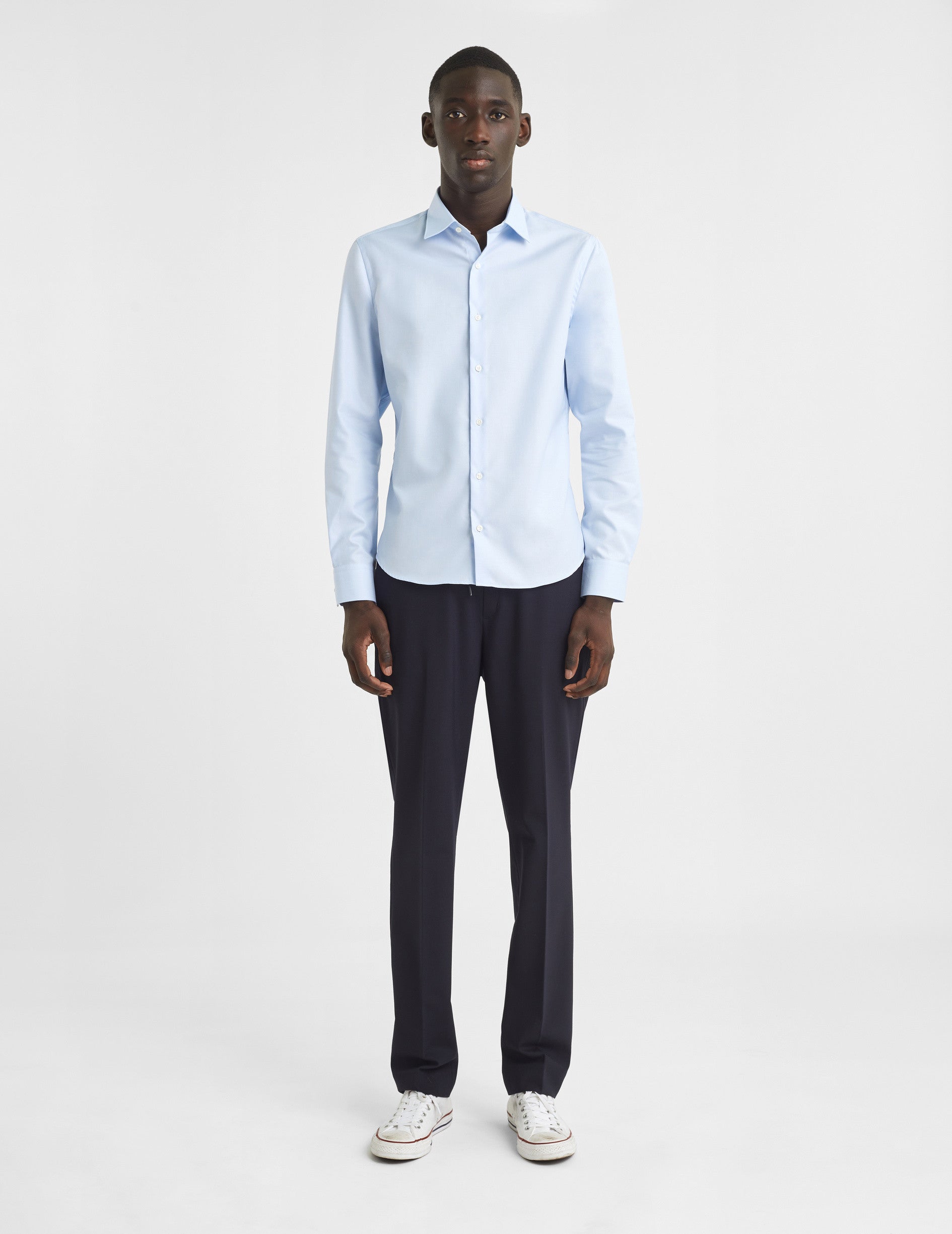 Fitted blue shirt - Dobby - Figaret Collar