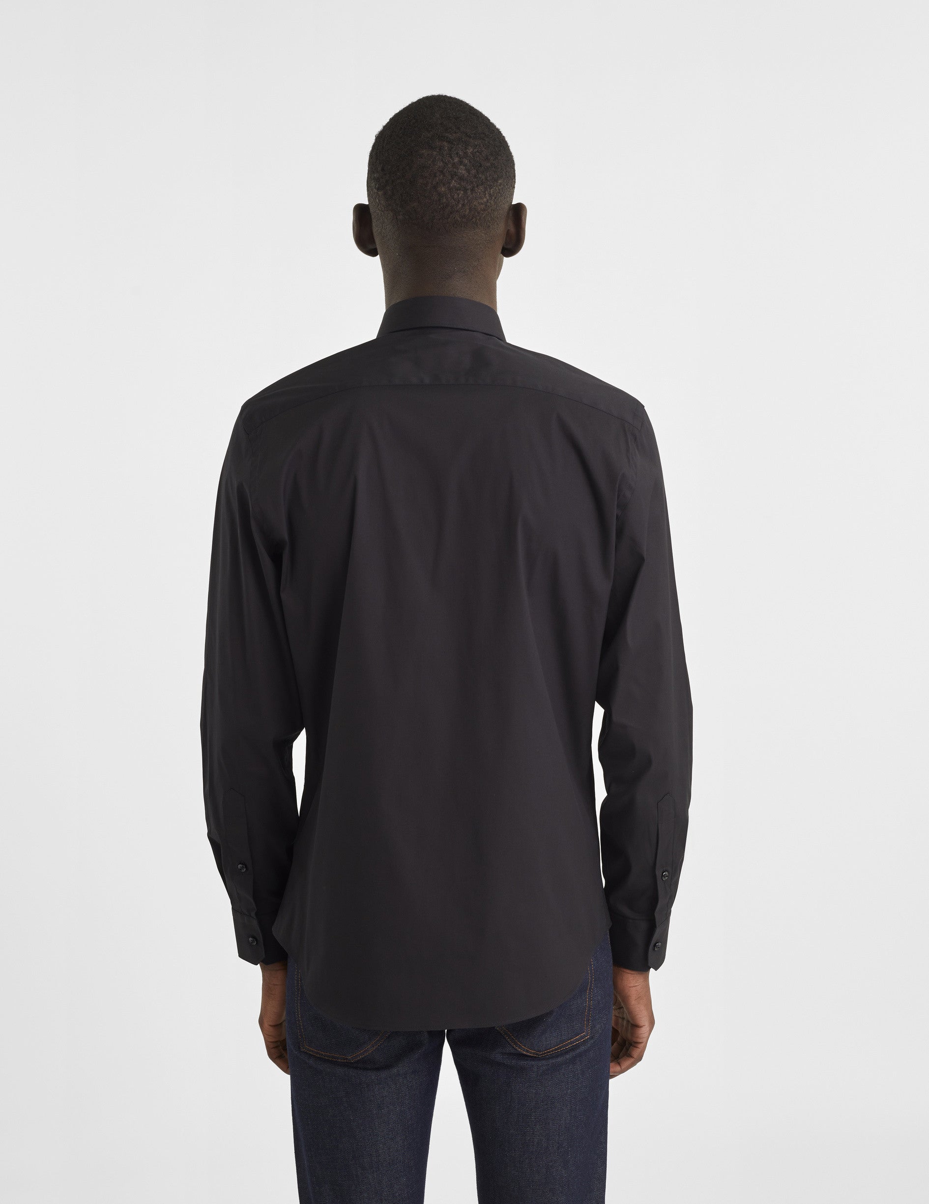 Semi-fitted black stretch shirt - Poplin - Figaret Collar