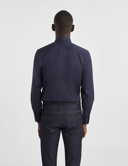 Navy Blue Stretch Semi-Fitted Shirt