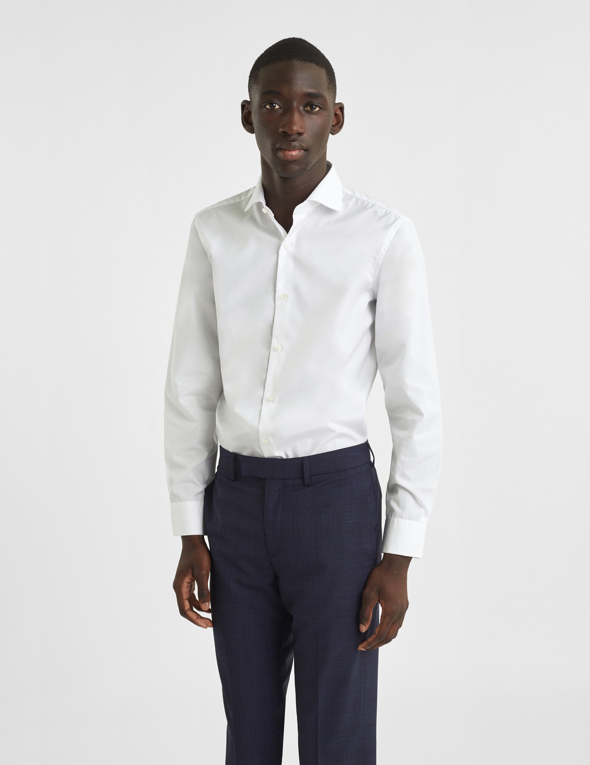 Semi-fitted white easy-iron shirt - Poplin - Italian Collar - Easy-iron