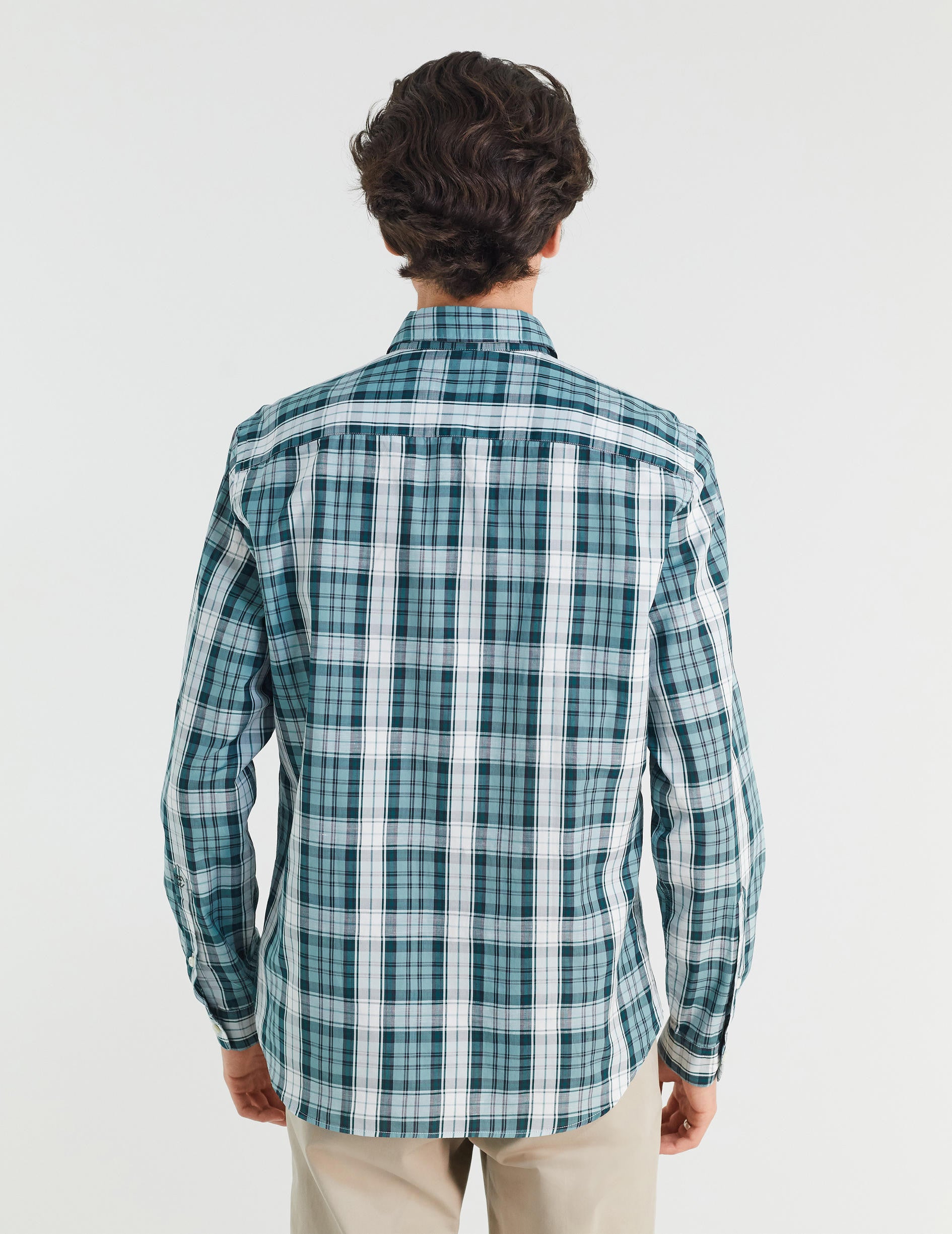 Gaspard shirt with green checks - Poplin - American Collar