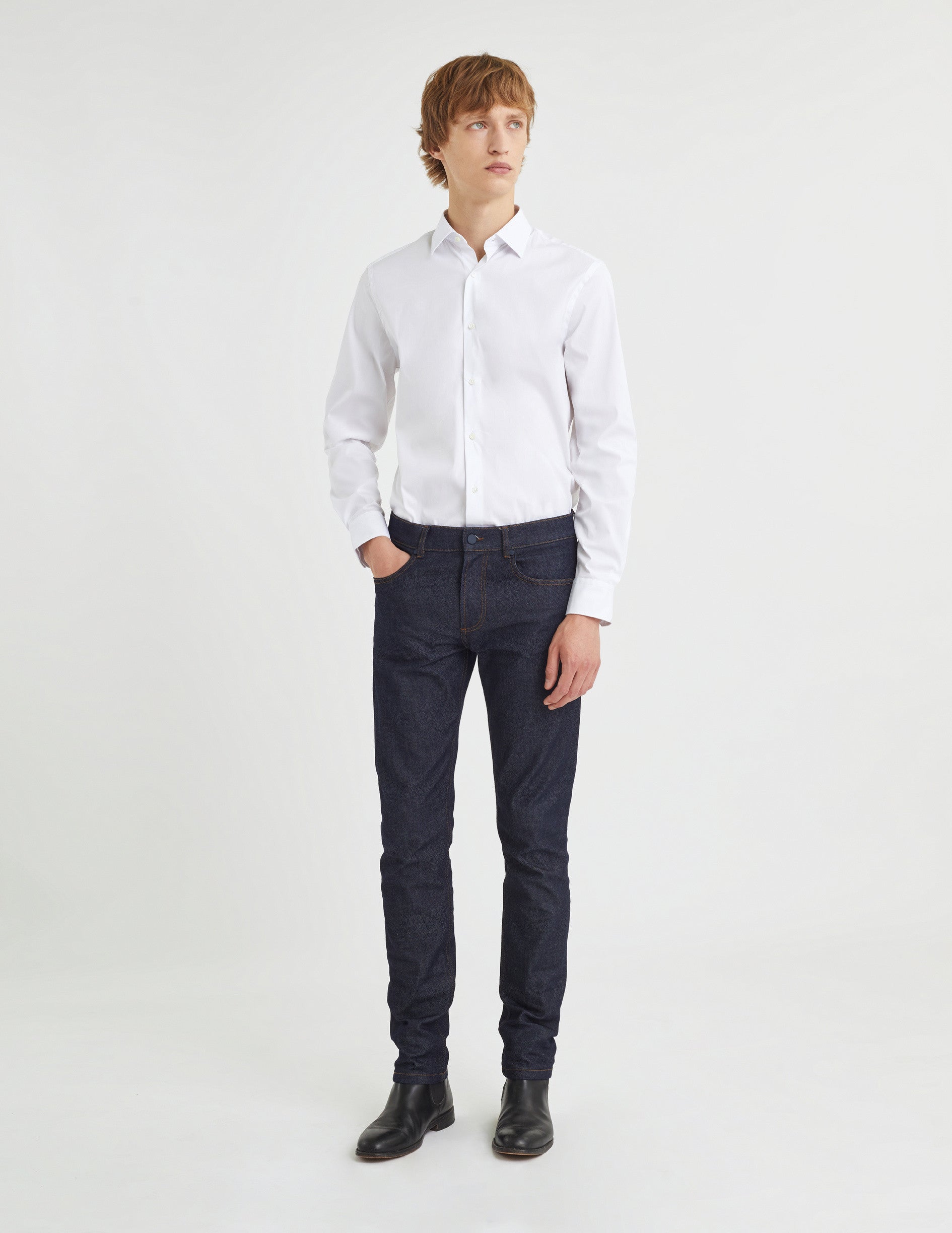 Semi-fitted white stretch shirt - Poplin - Figaret Collar