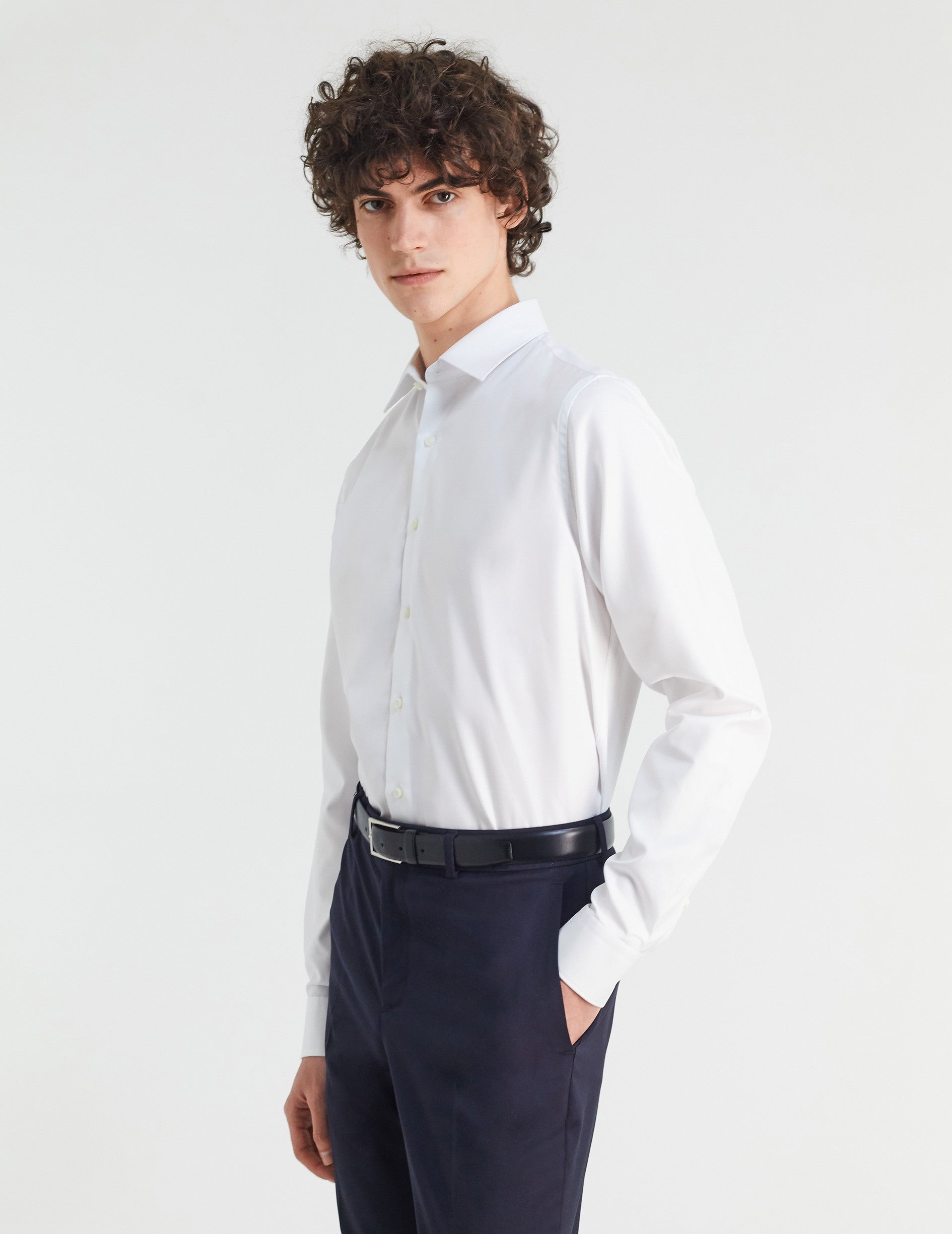 Semi-fitted white shirt - Dobby - Figaret Collar