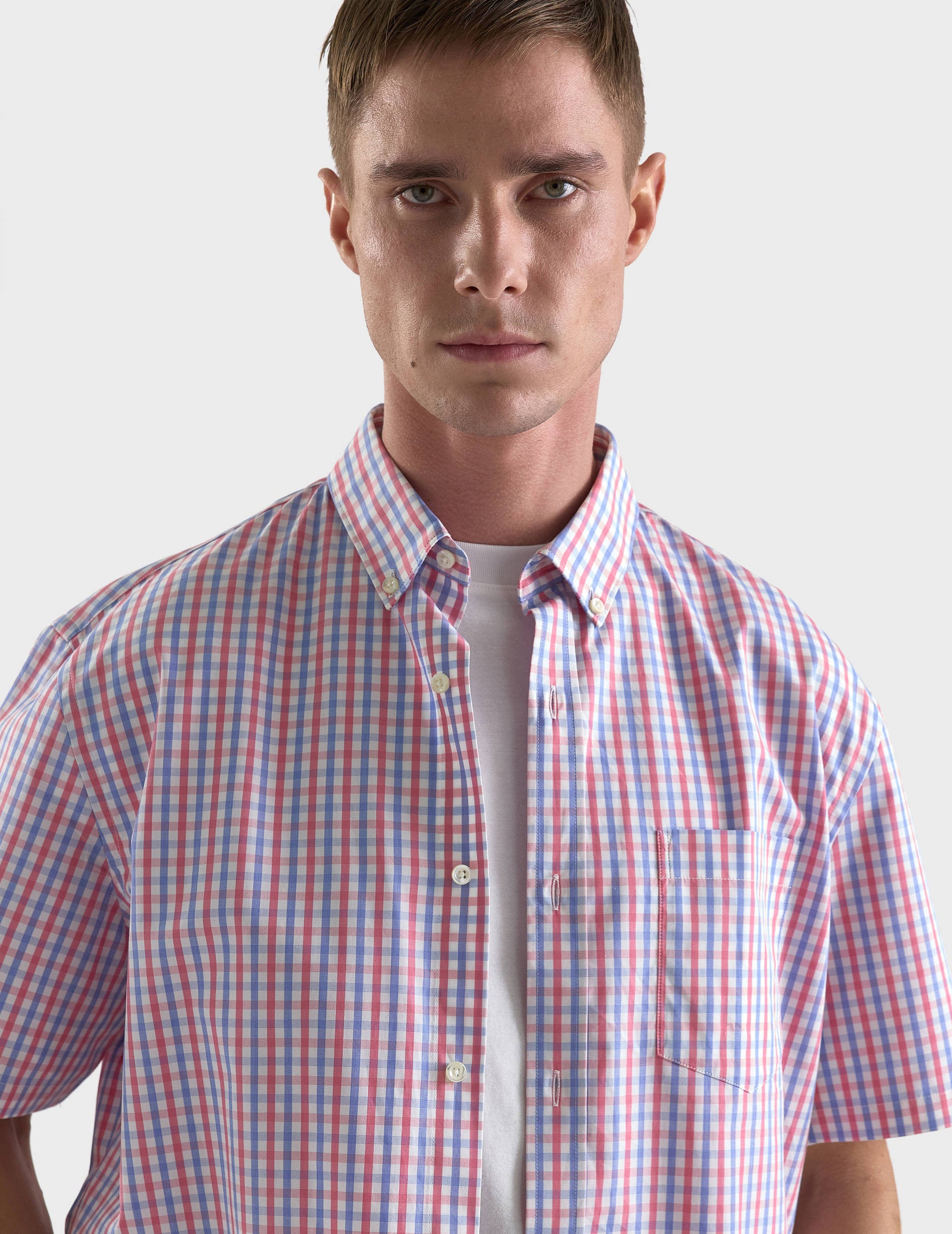 Classic Checked Short Sleeve Shirt - Poplin - American Collar