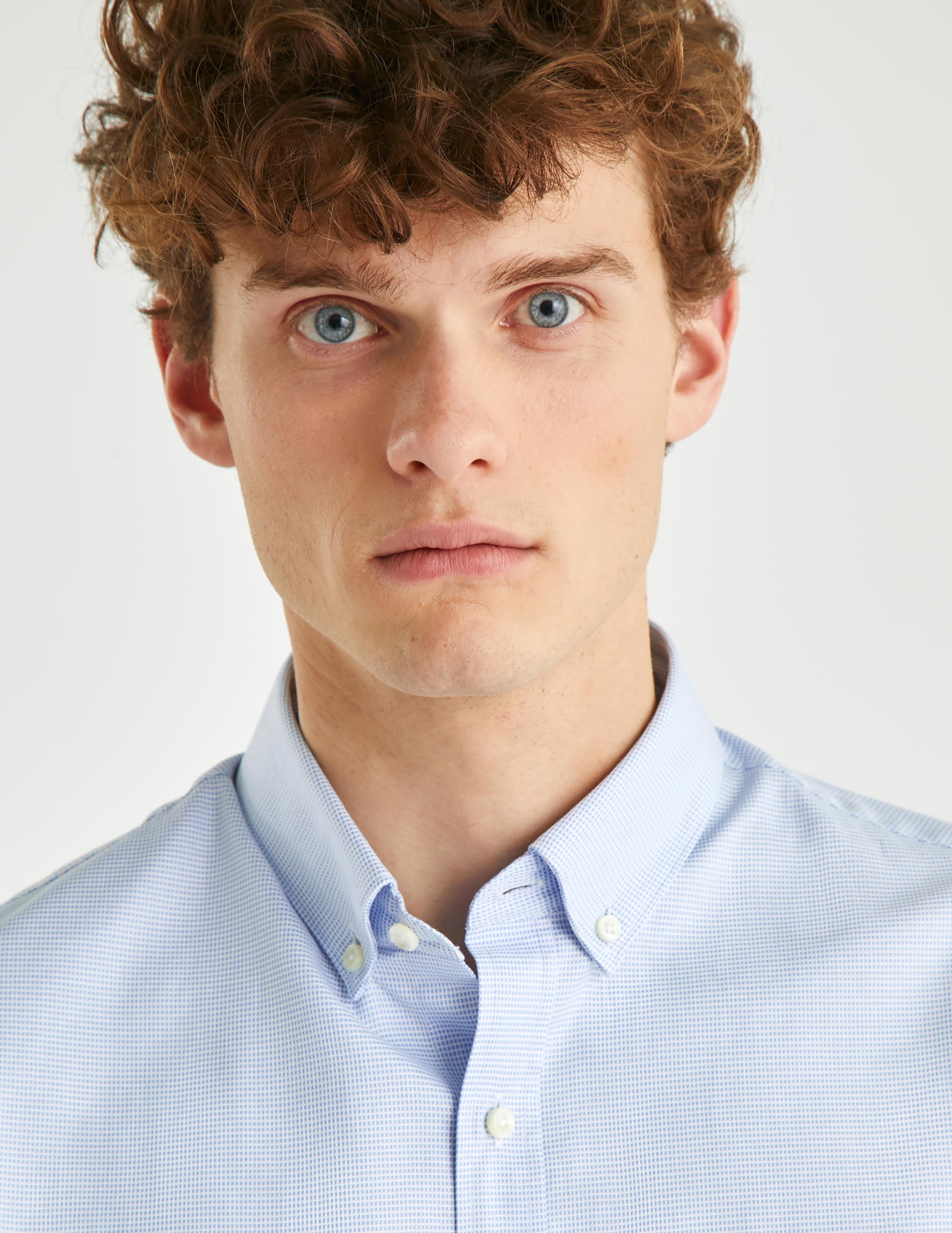 Classic blue short sleeves shirt - Dobby - American Collar