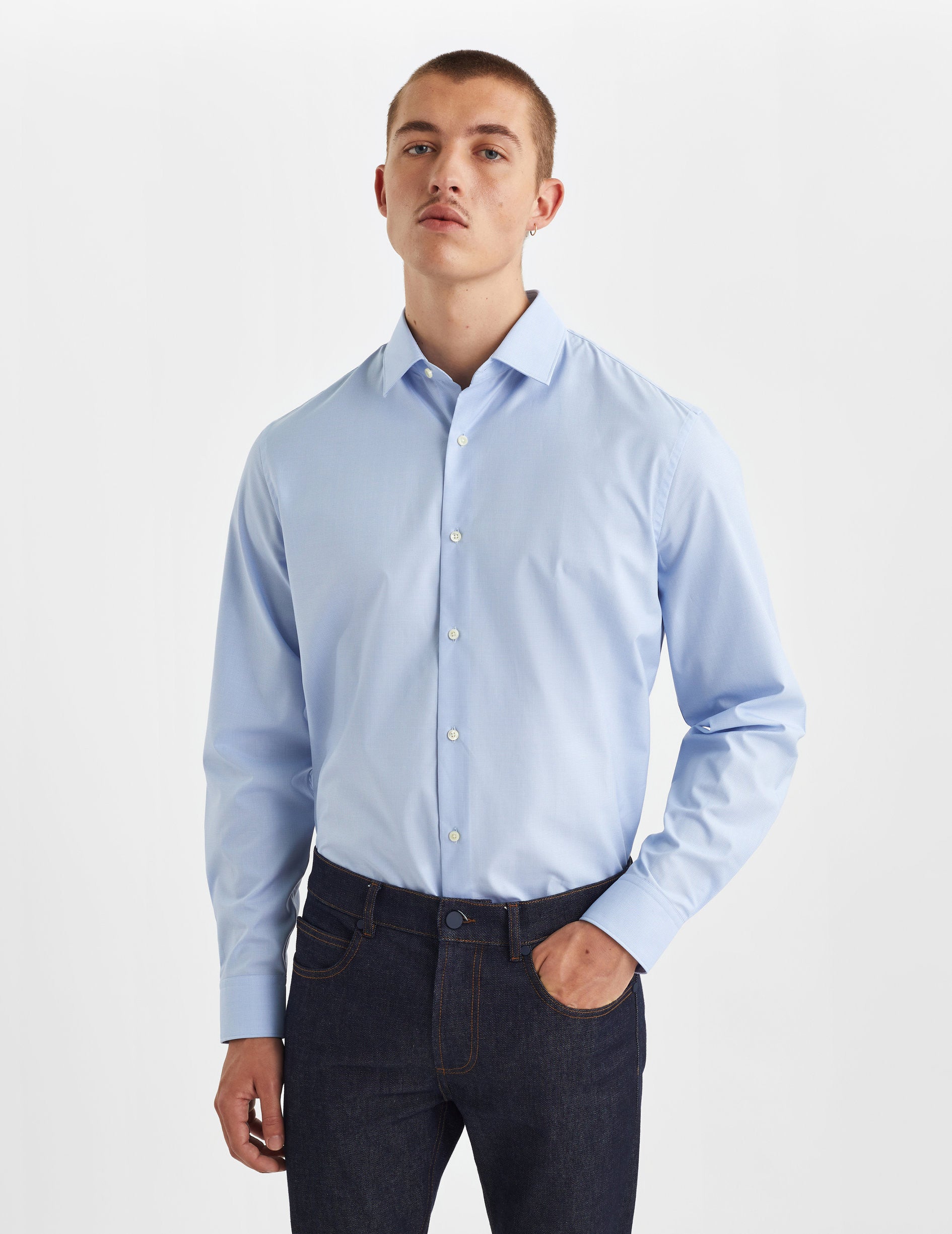 Semi-fitted blue shirt - Poplin - Figaret Collar