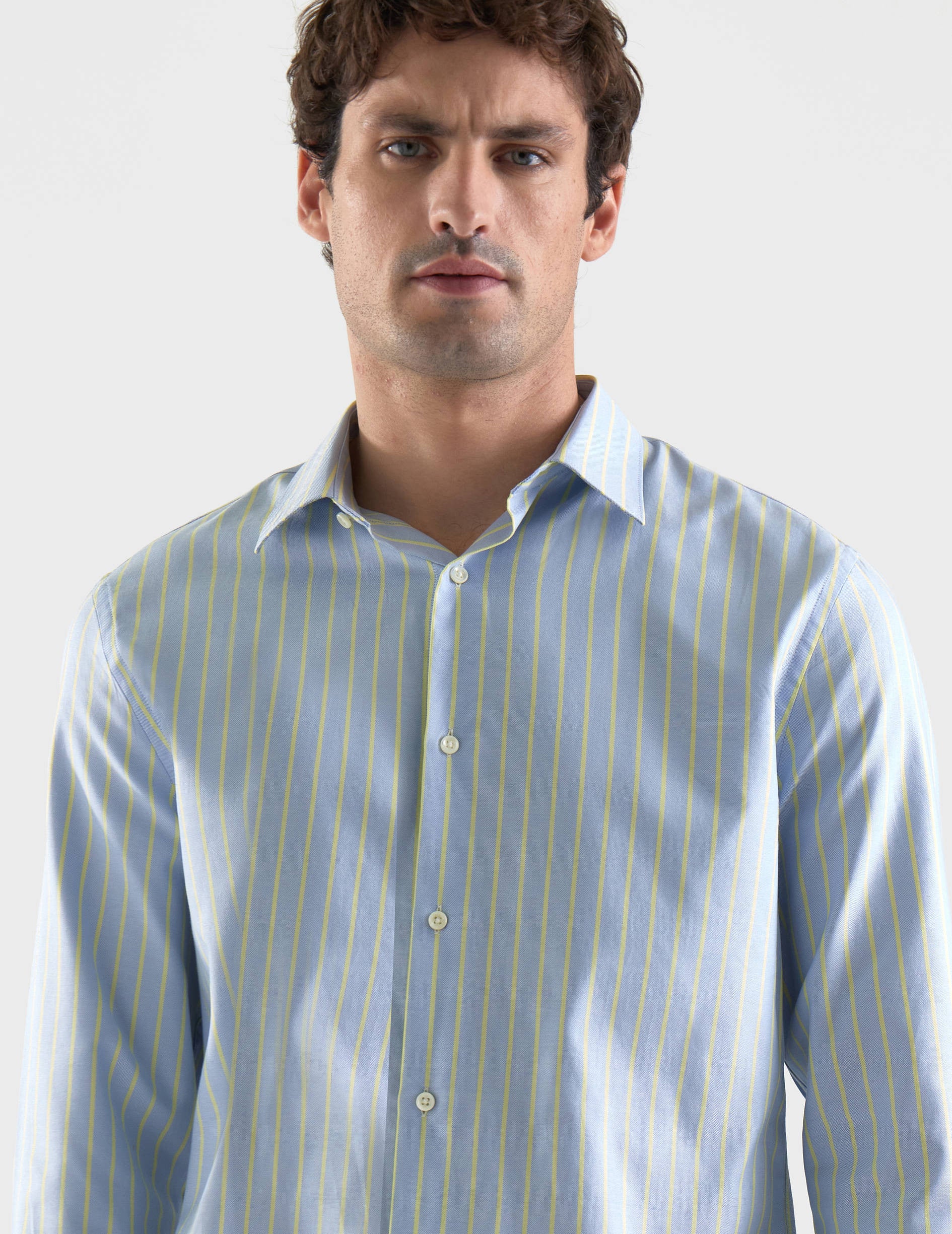 Blue striped fitted shirt - Pinpoint - Figaret Collar