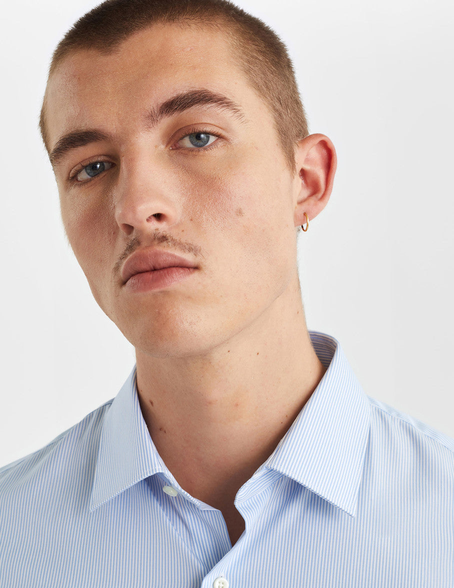Semi-fitted blue striped shirt - Poplin - Figaret Collar