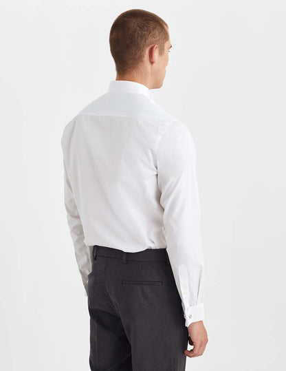 Semi-fitted white hidden buttons placket shirt