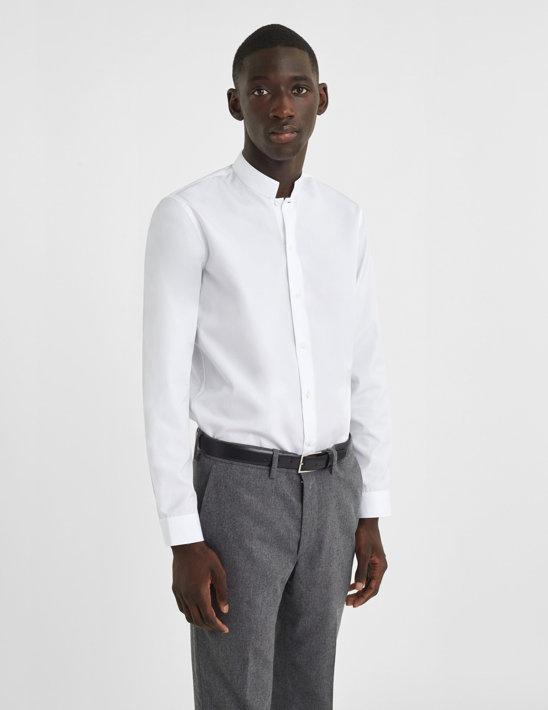 Semi-fitted white shirt - Poplin - Straight Collar