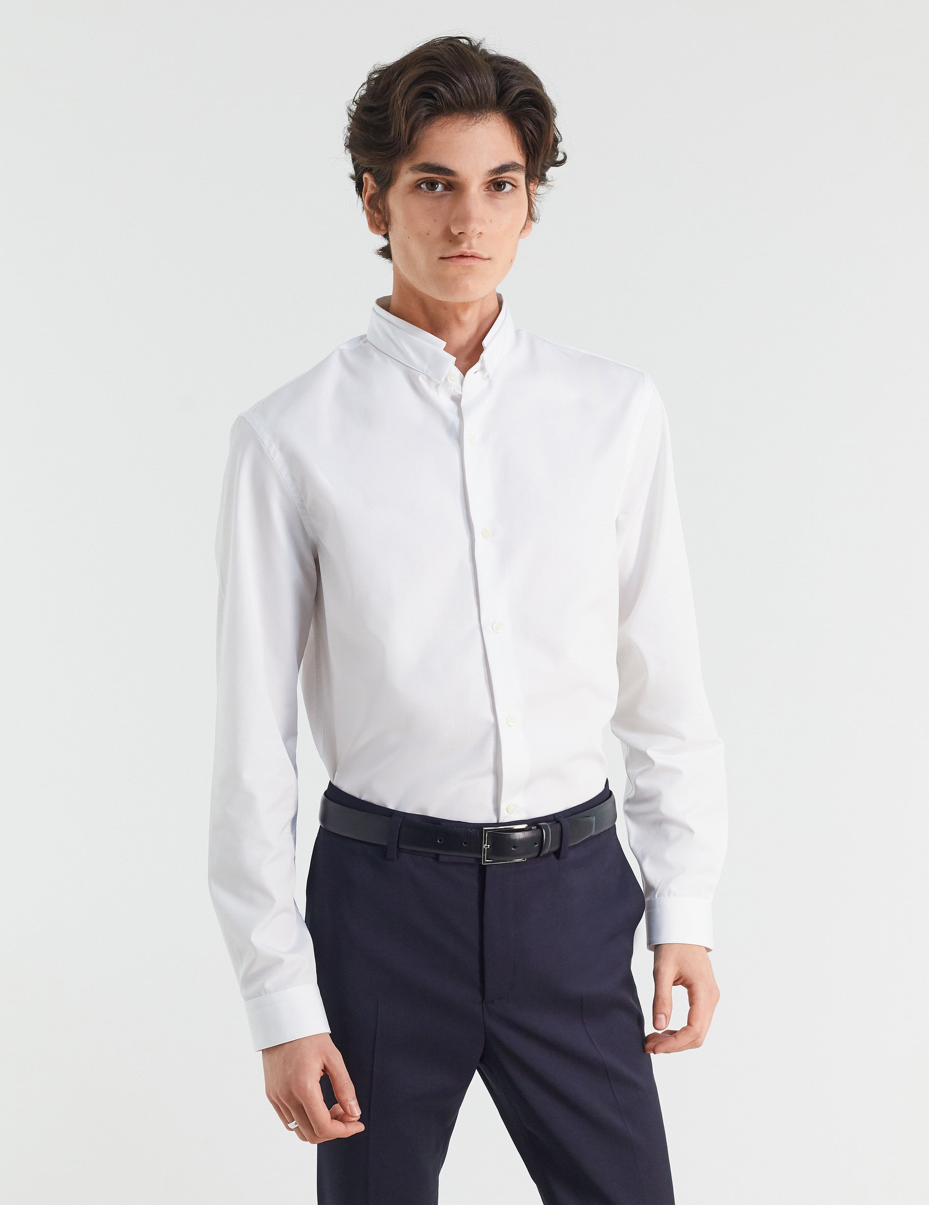 Semi-fitted white shirt - Poplin - Double Collar