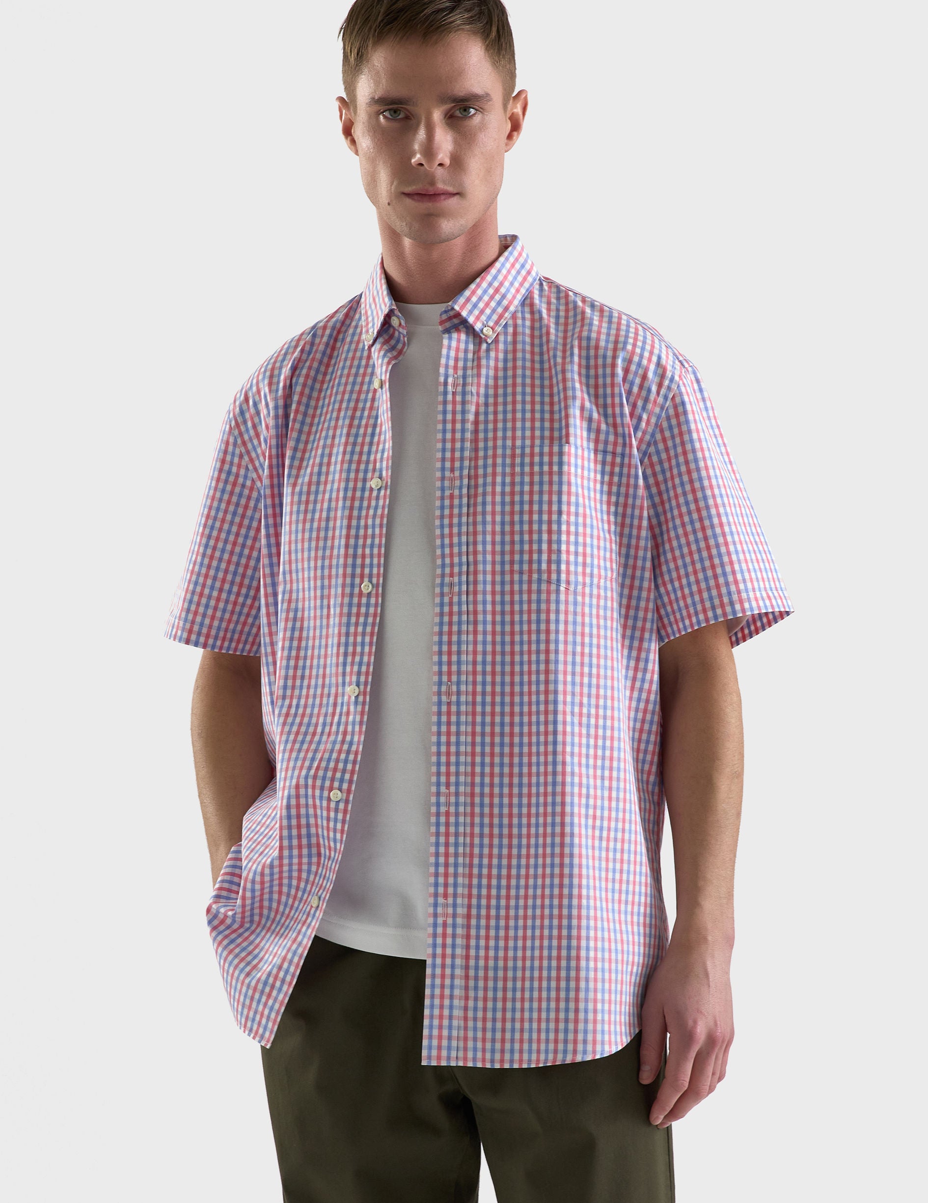 Classic Checked Short Sleeve Shirt - Poplin - American Collar
