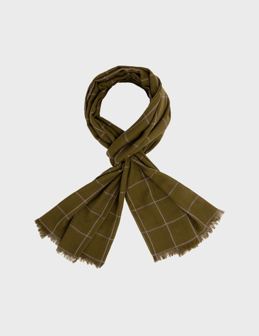 Checked khaki scarf
