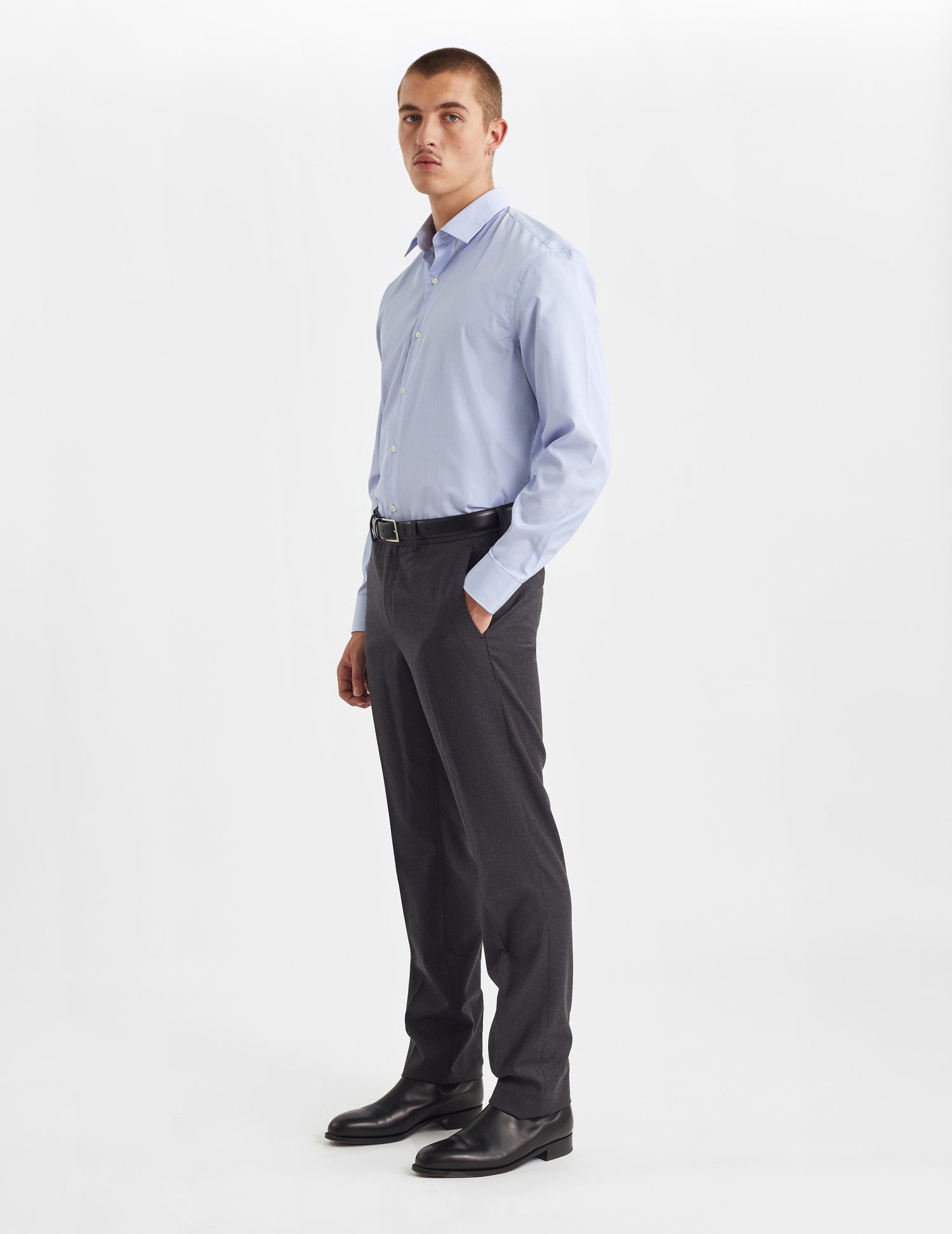 Semi-fitted blue striped shirt - Poplin - Figaret Collar#5