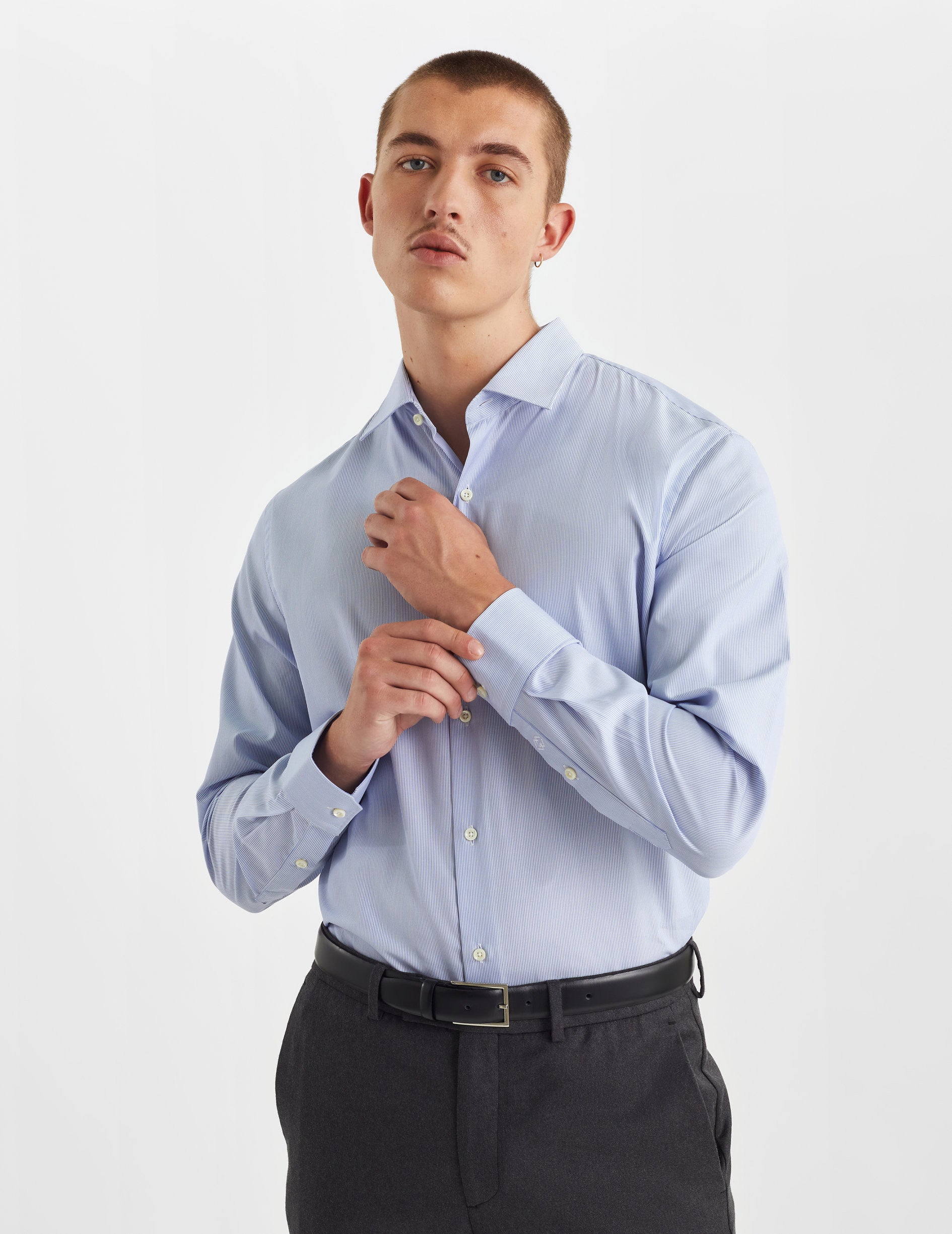 Semi-fitted blue striped shirt - Poplin - Figaret Collar