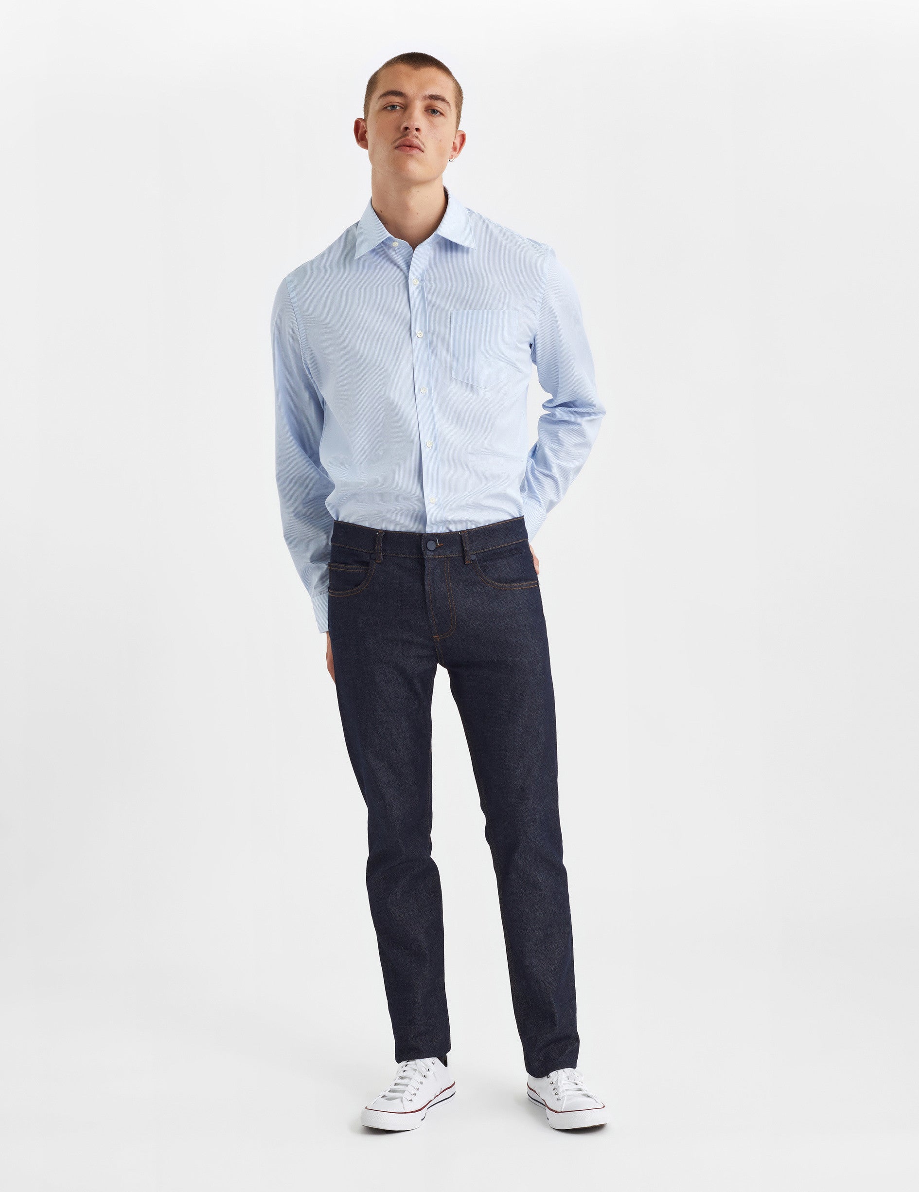 Classic blue striped shirt - Poplin - Figaret Collar