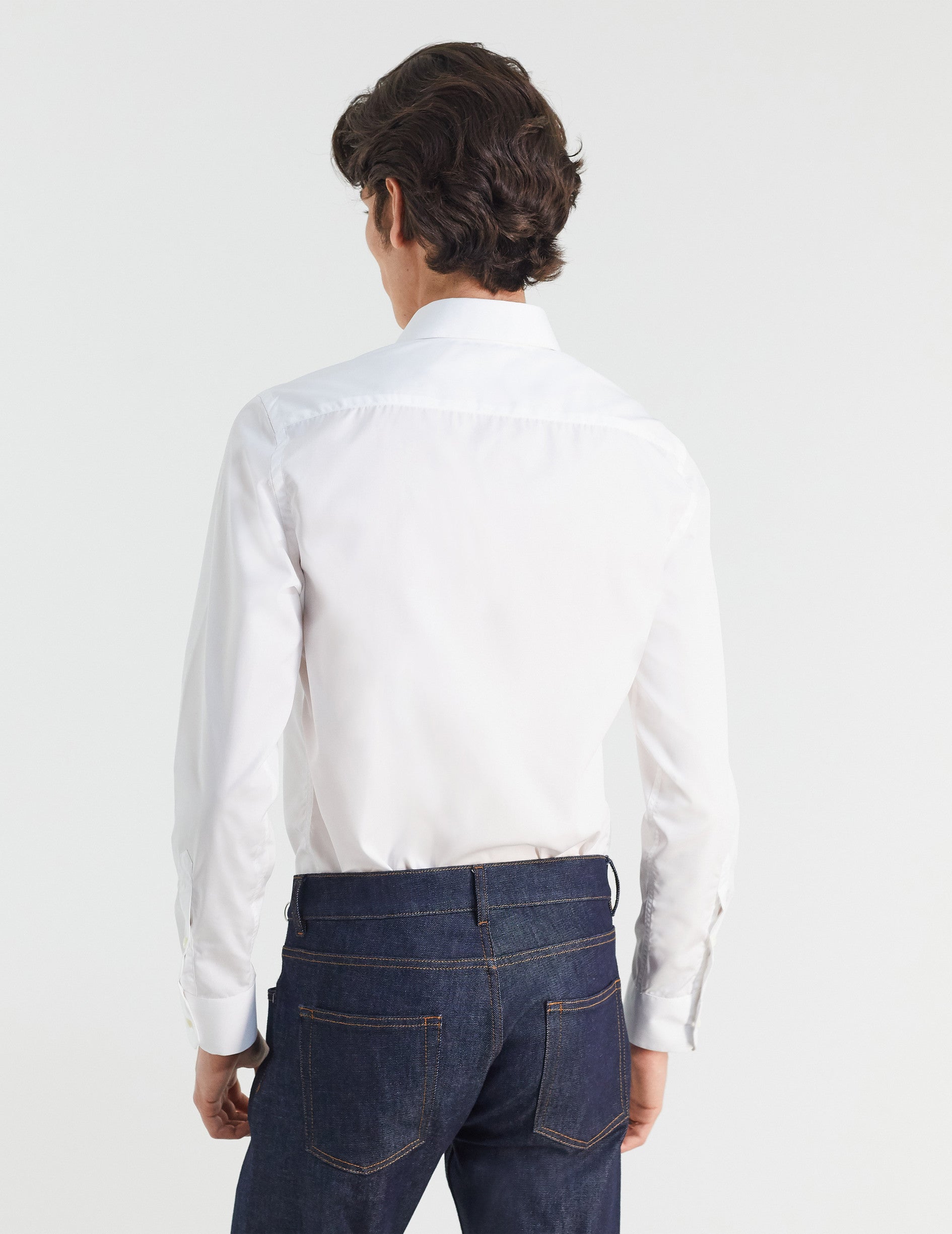 Fitted white easy-iron shirt - Poplin - Italian Collar - Easy-iron