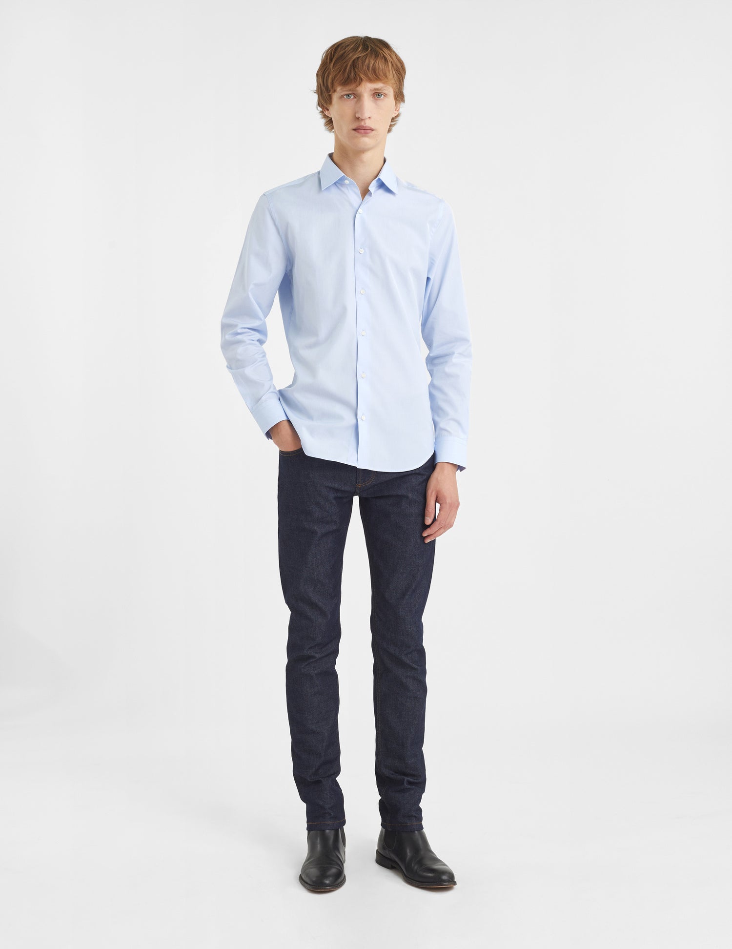Fitted blue shirt - Fil-à-fil - Figaret Collar#5