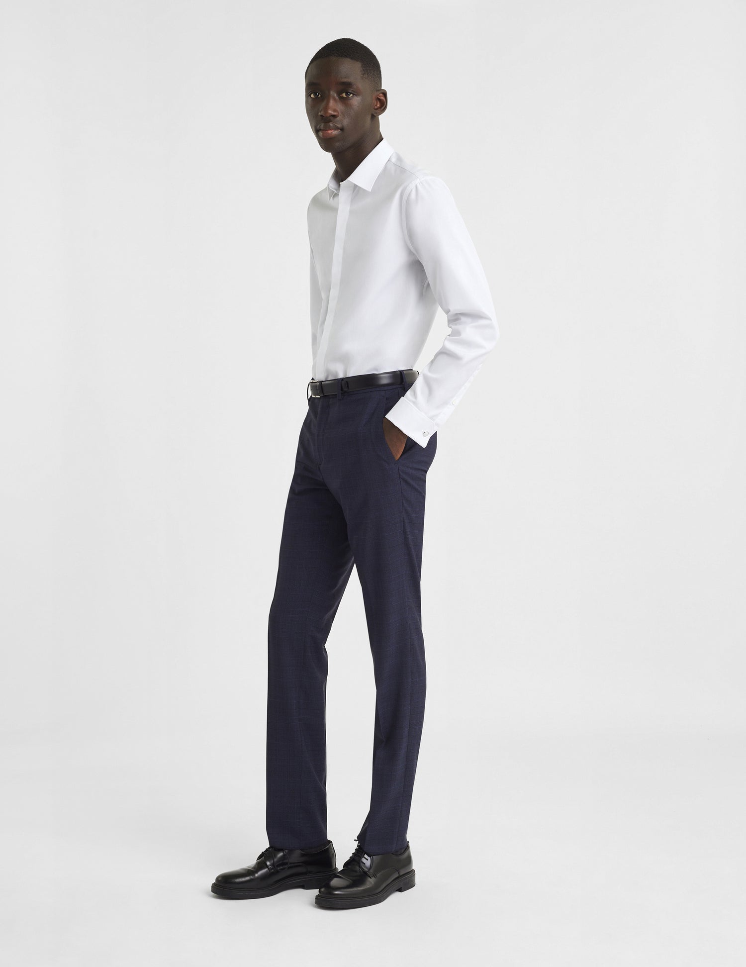 Semi-fitted white hidden buttons placket shirt - Poplin - Figaret Collar - French Cuffs#6