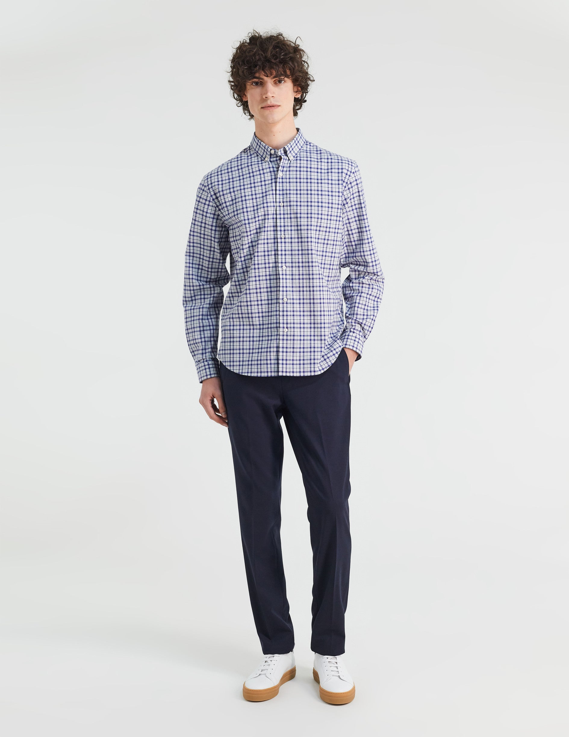 Gaspard shirt with blue checks - Poplin - American Collar