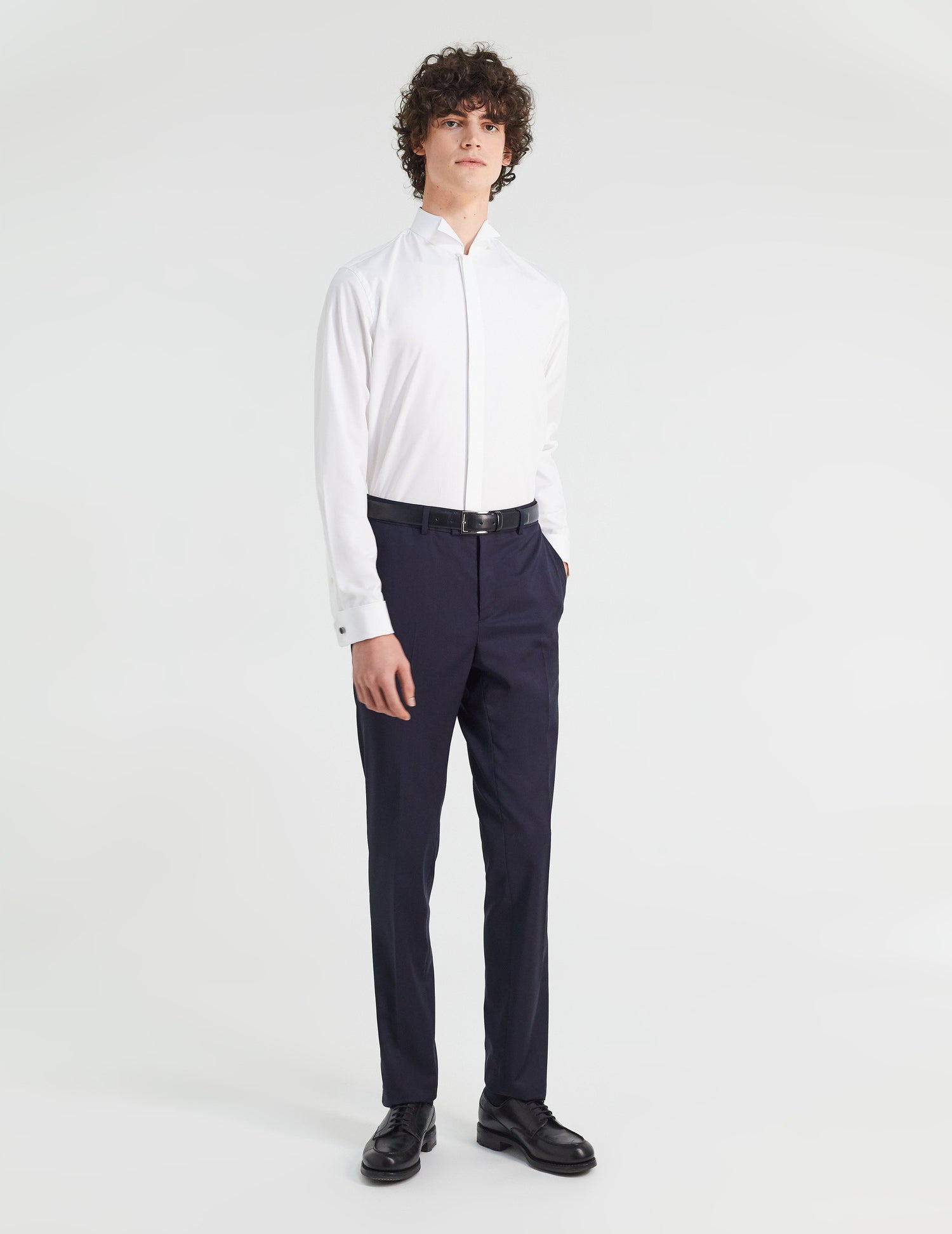 Semi-fitted white hidden buttons placket shirt - Poplin - Wing Collar - French Cuffs#4