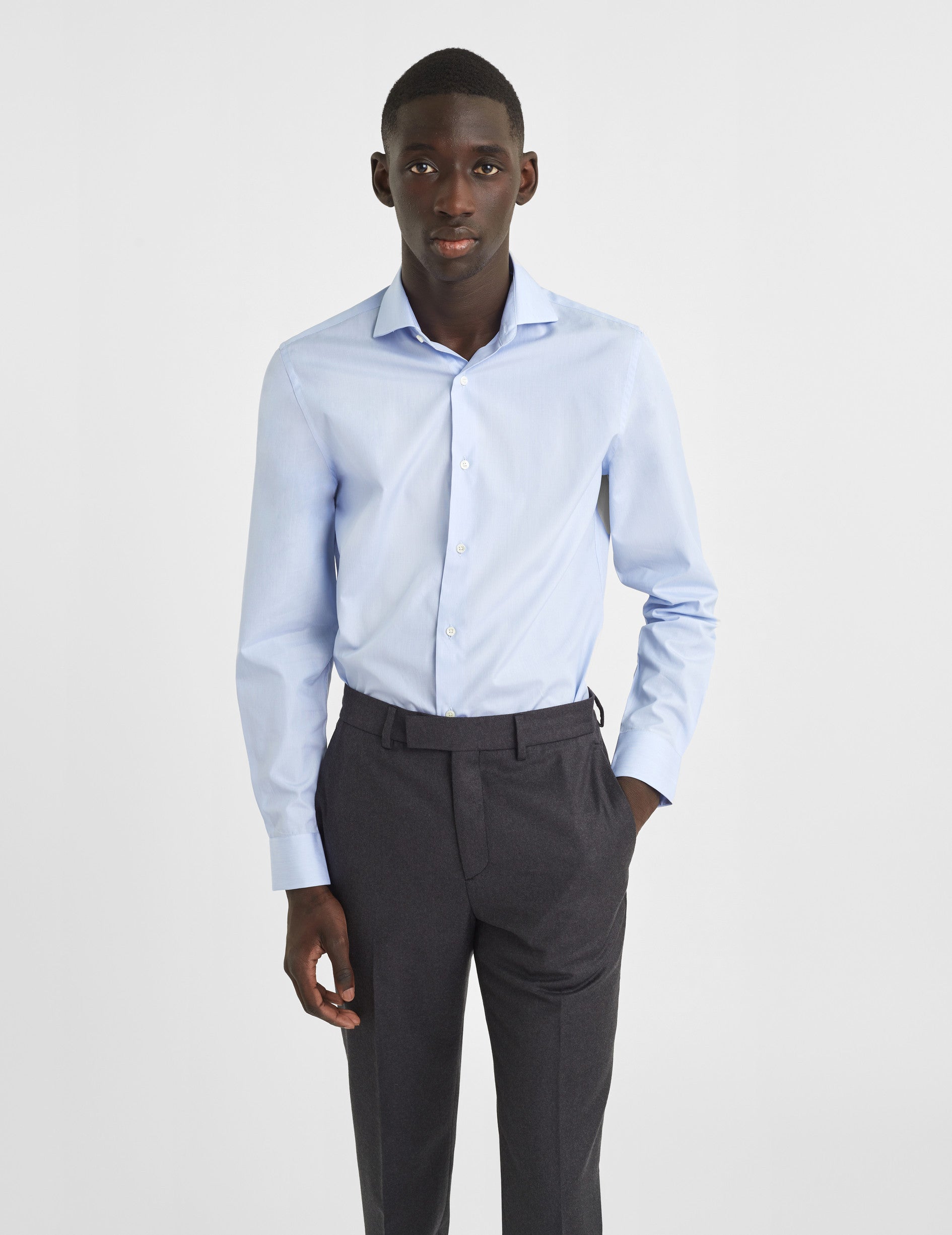Fitted blue striped shirt - Poplin - Italian Collar