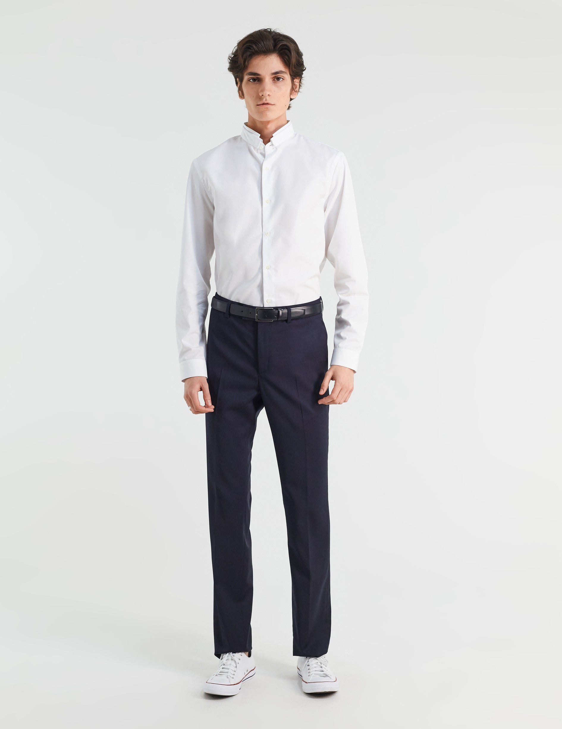 Semi-fitted white shirt - Poplin - Double Collar