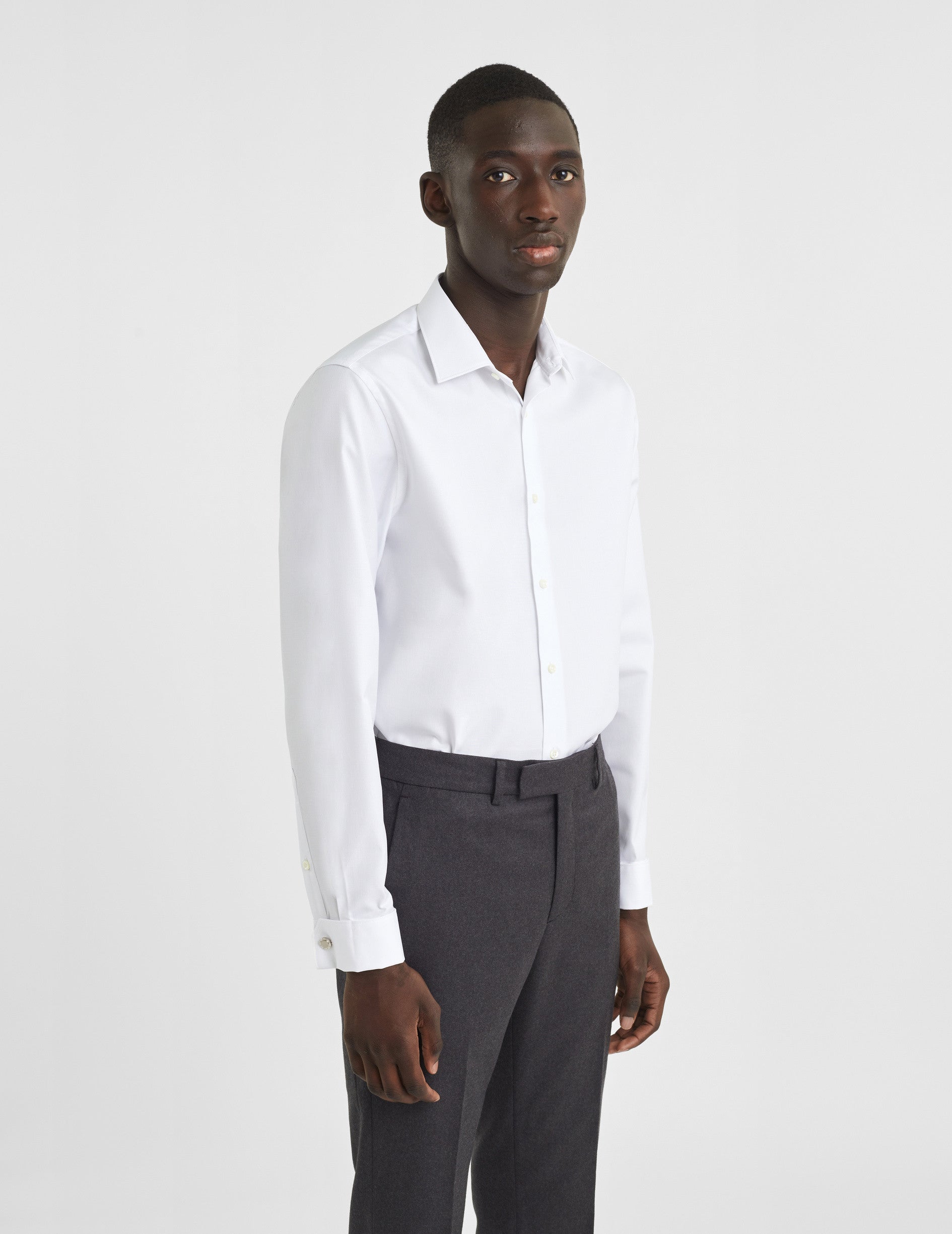 Semi-fitted white shirt - Dobby - Figaret Collar - French Cuffs