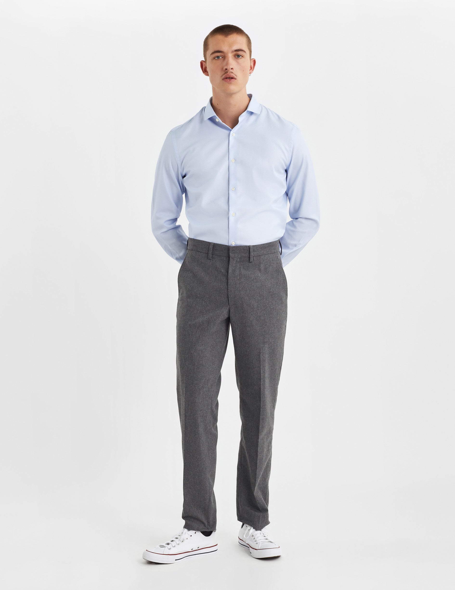 Fitted blue shirt - Dobby - Thin Collar