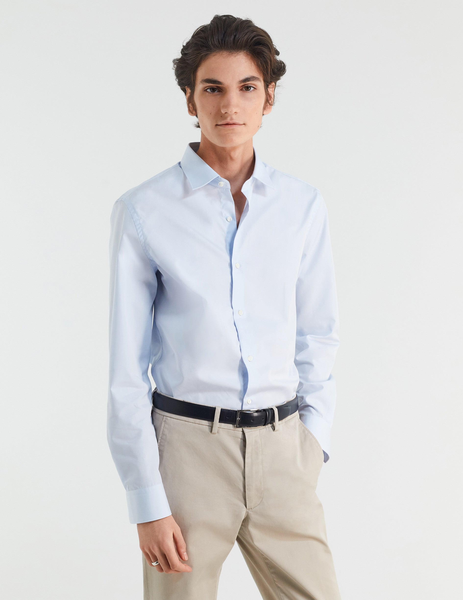 Fitted blue shirt - Poplin - Figaret Collar