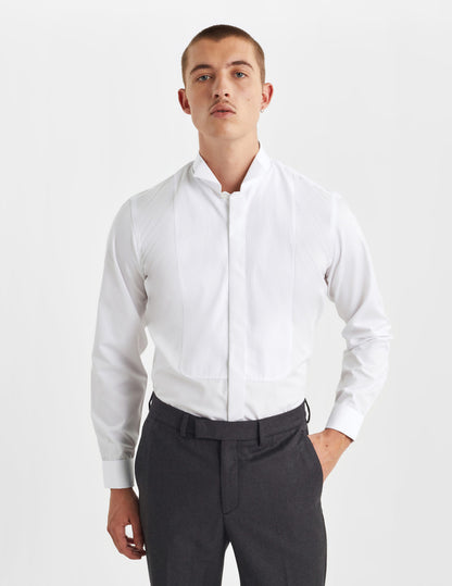 Semi-fitted white hidden buttons placket shirt
