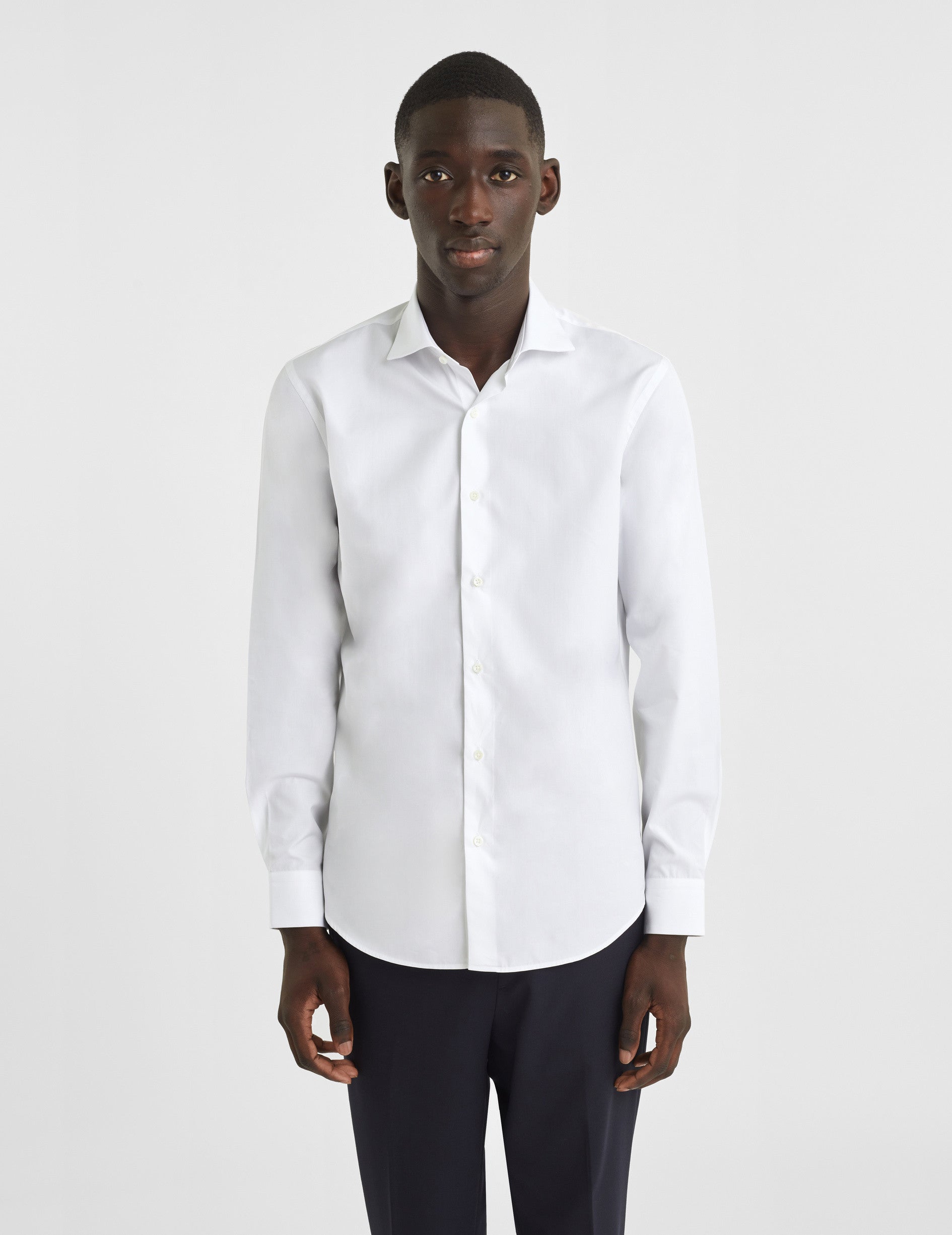 Semi-fitted white shirt - Poplin - Italian Collar