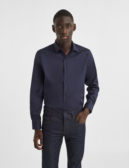 Navy Blue Stretch Semi-Fitted Shirt