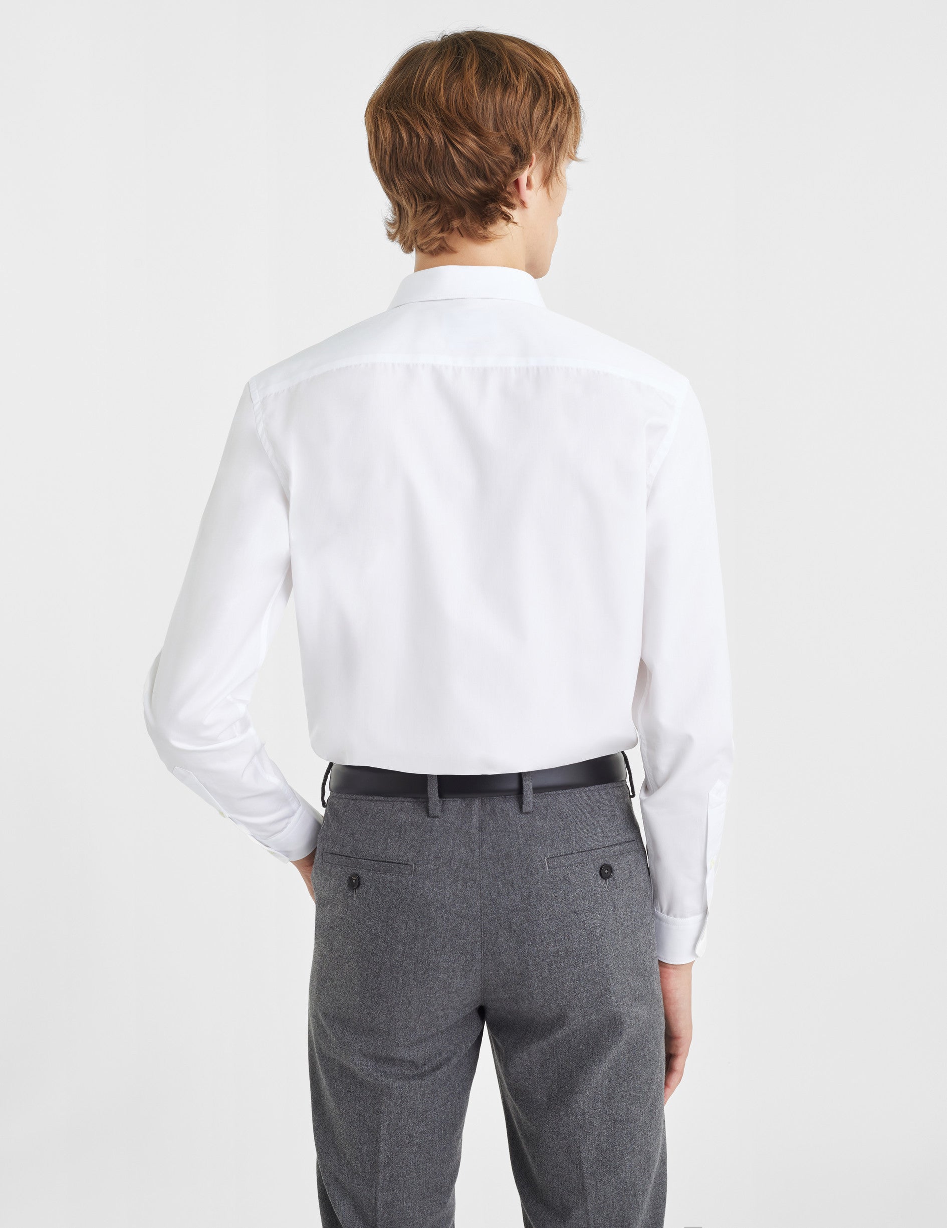Semi-fitted white hidden buttons placket shirt - Poplin - Figaret Collar