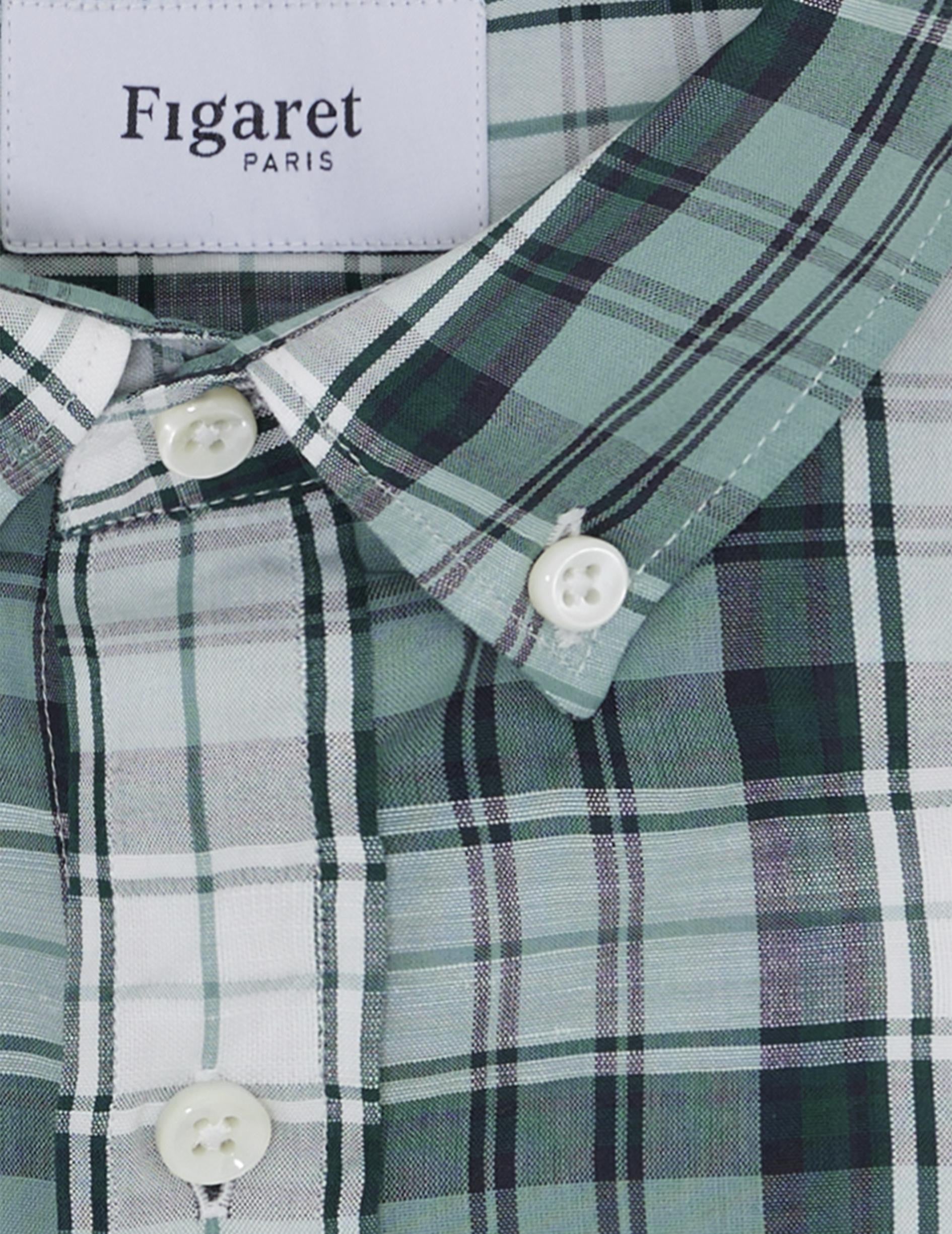 Gaspard shirt with green checks - Poplin - American Collar