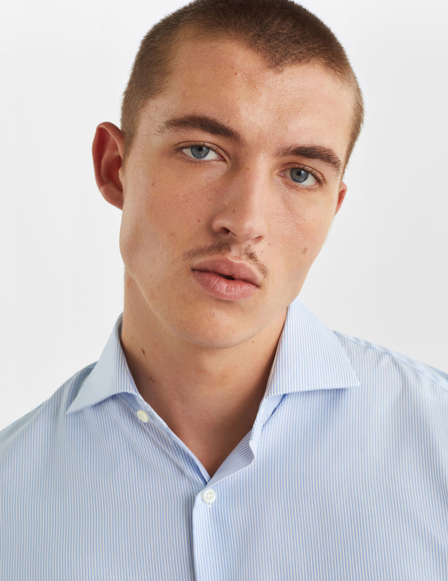 Semi-fitted blue striped shirt - Poplin - Figaret Collar