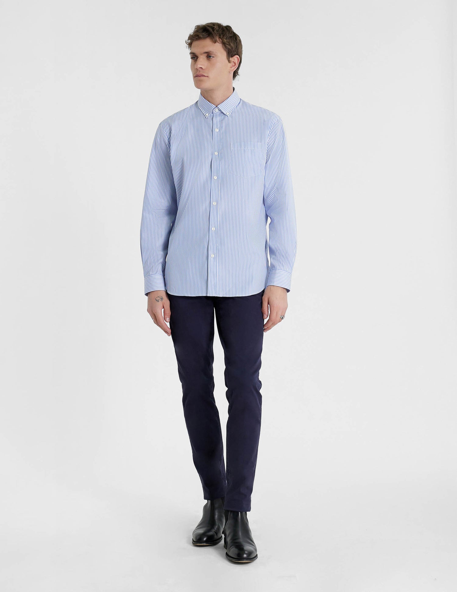 Classic blue striped shirt - Poplin - American Collar#5