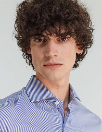 Semi-fitted blue striped shirt
