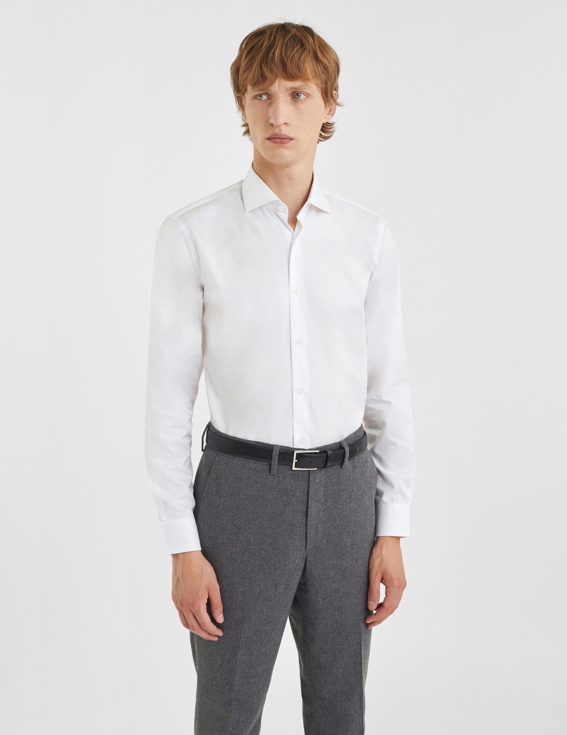 Semi-fitted white shirt - Twill - Italian Collar