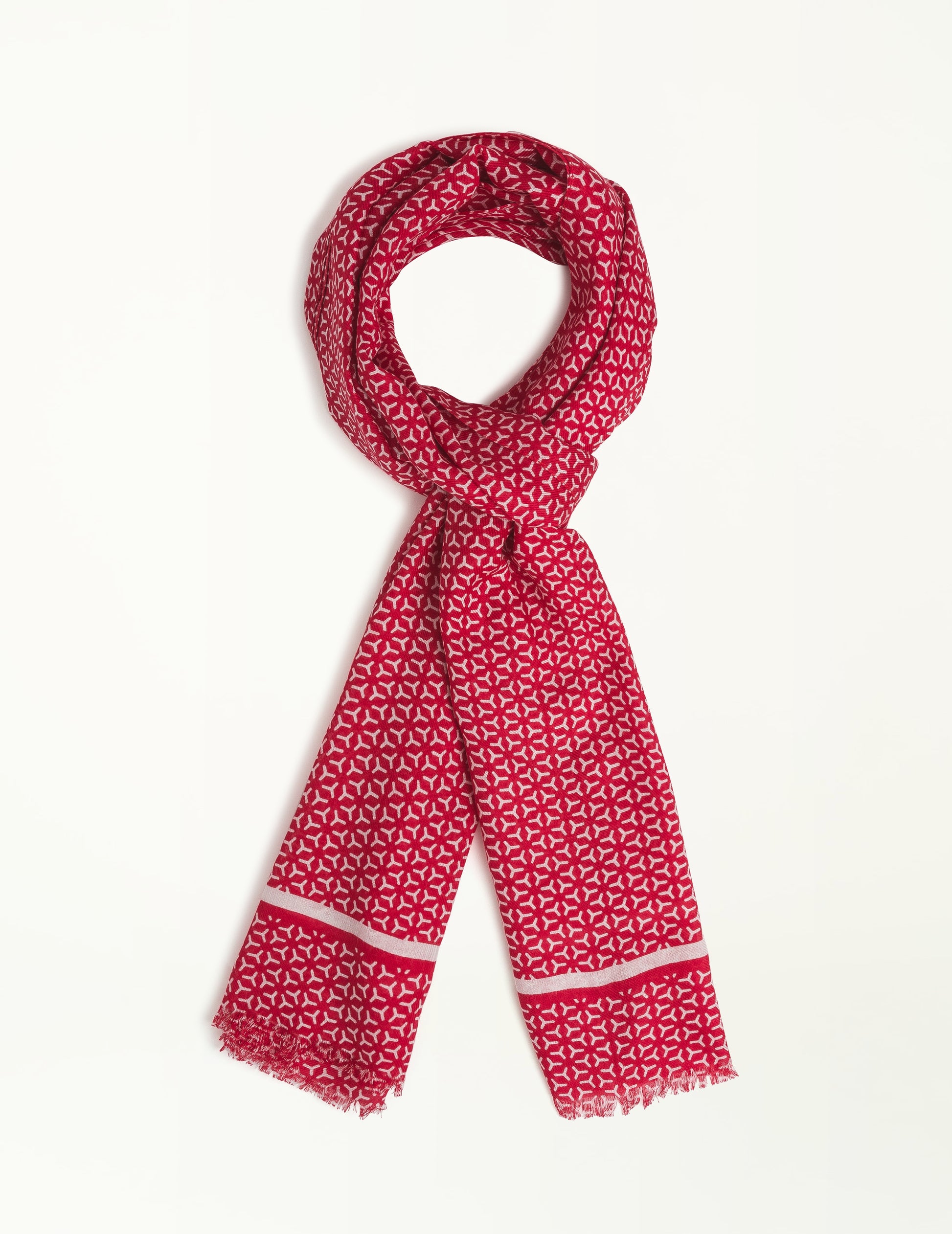 Red scarf with geometric patterns