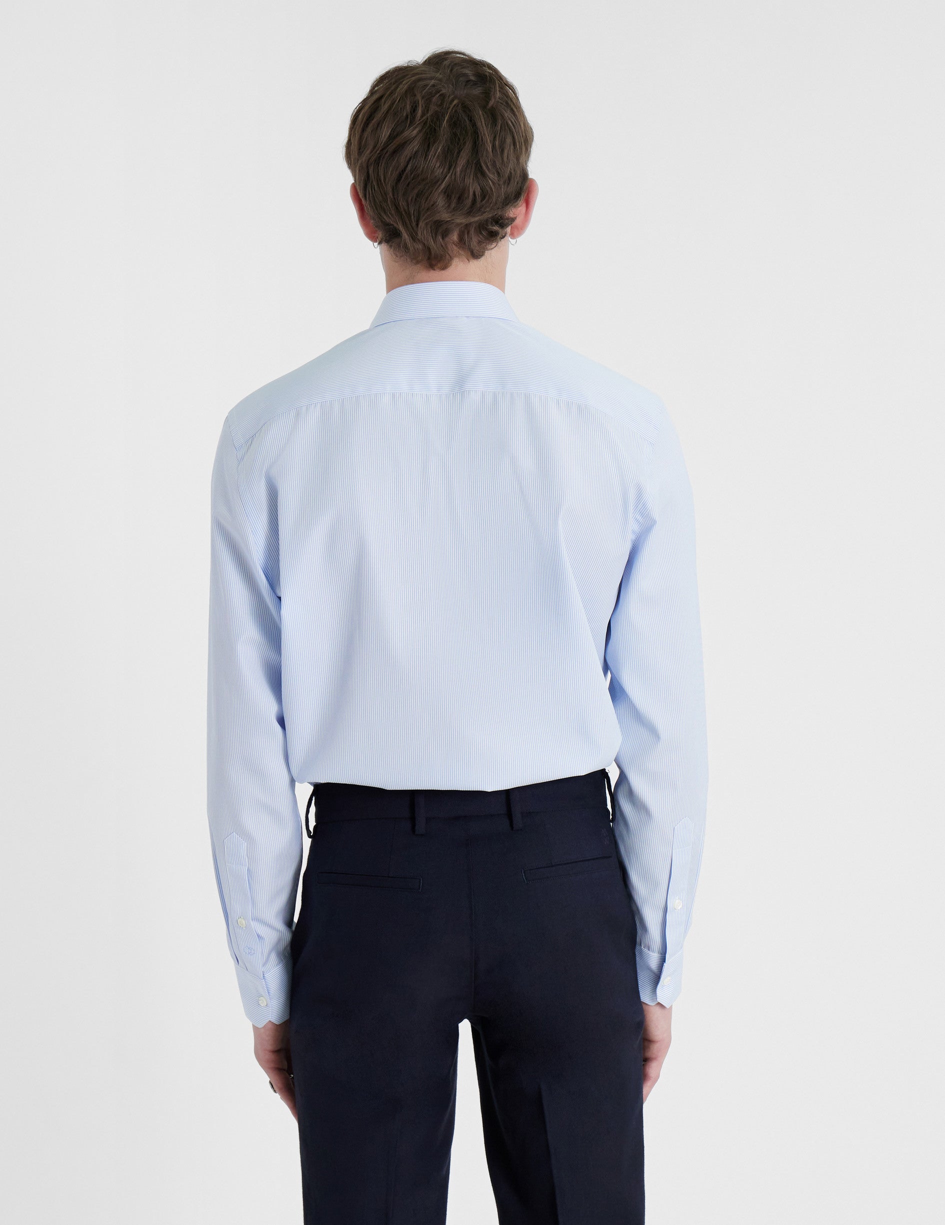 Semi-fitted blue striped shirt - Poplin - Italian Collar