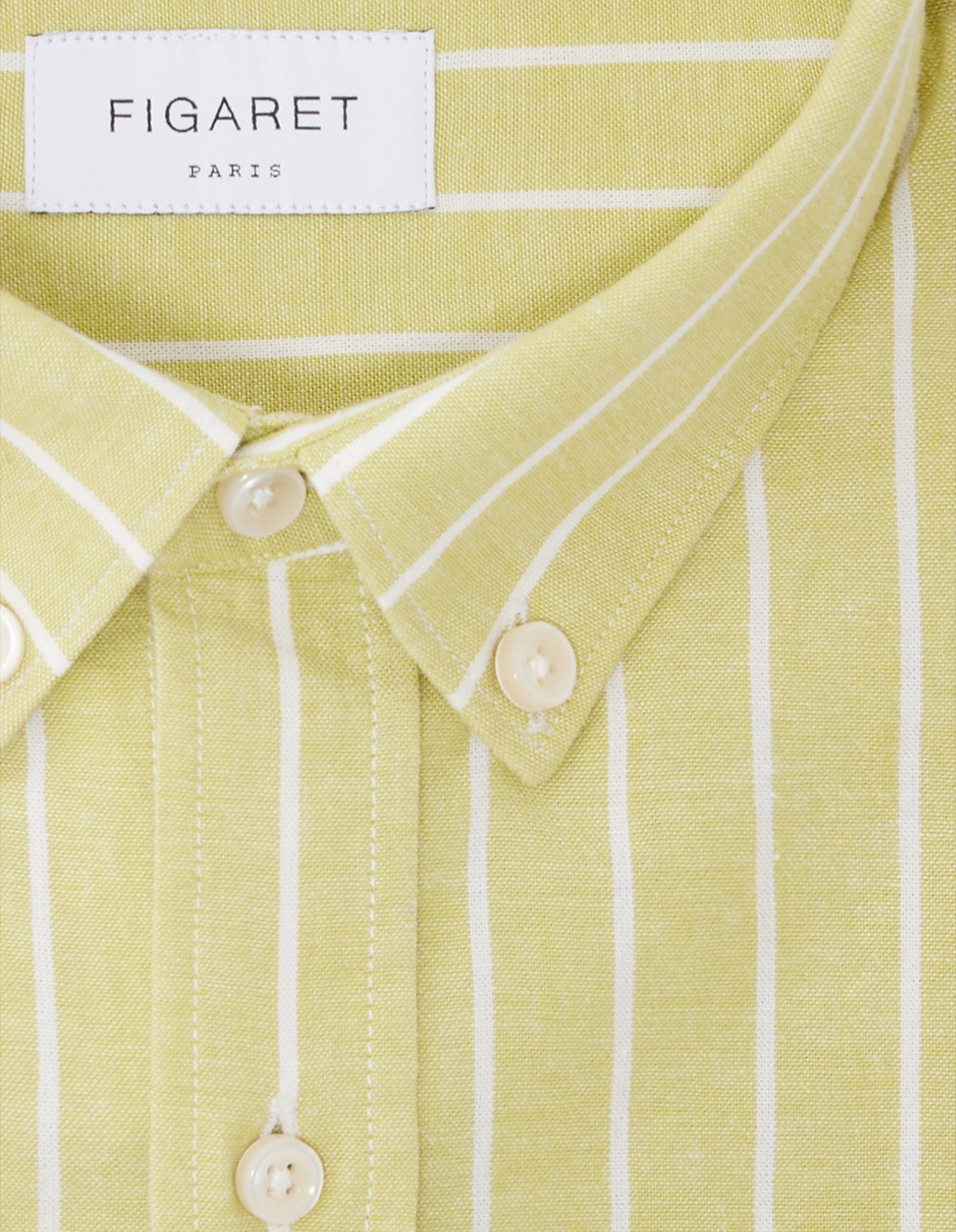 Striped anise green Gaspard shirt - Oxford - American Collar