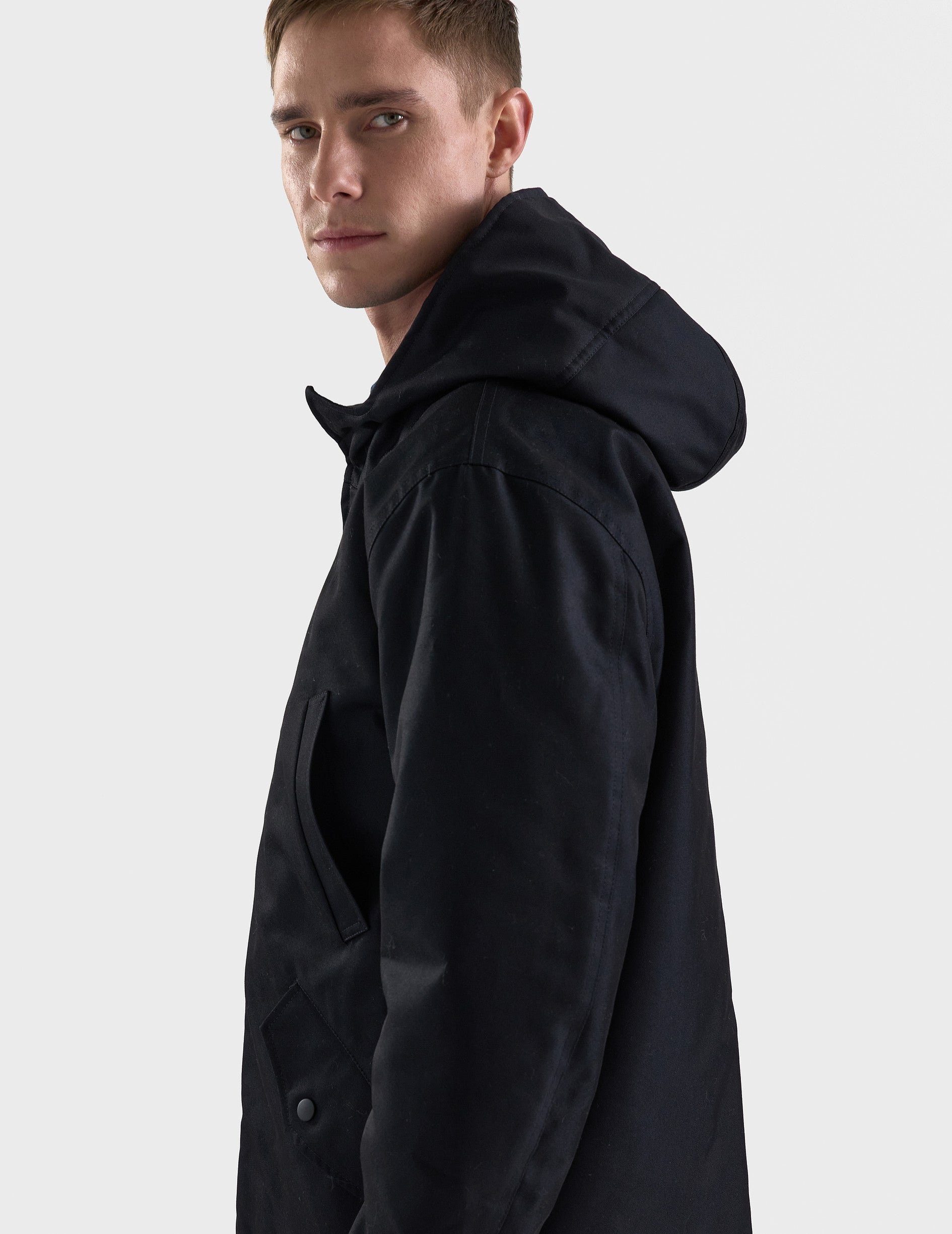 Denis hooded parka in navy twill