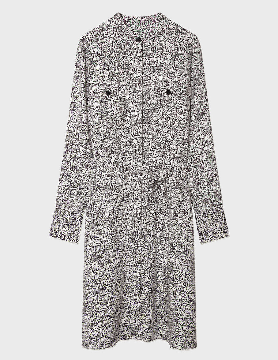 Ava dress in black and white printed viscose