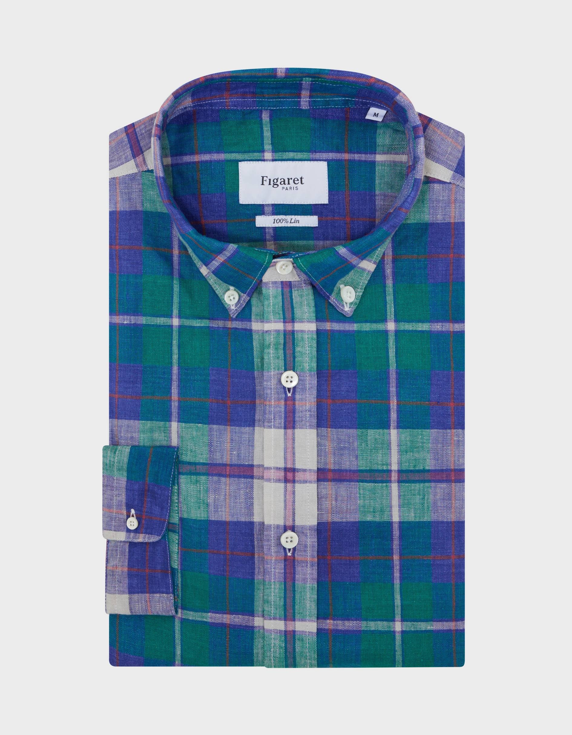 Gaspard linen shirt with blue checks - Linen - American Collar
