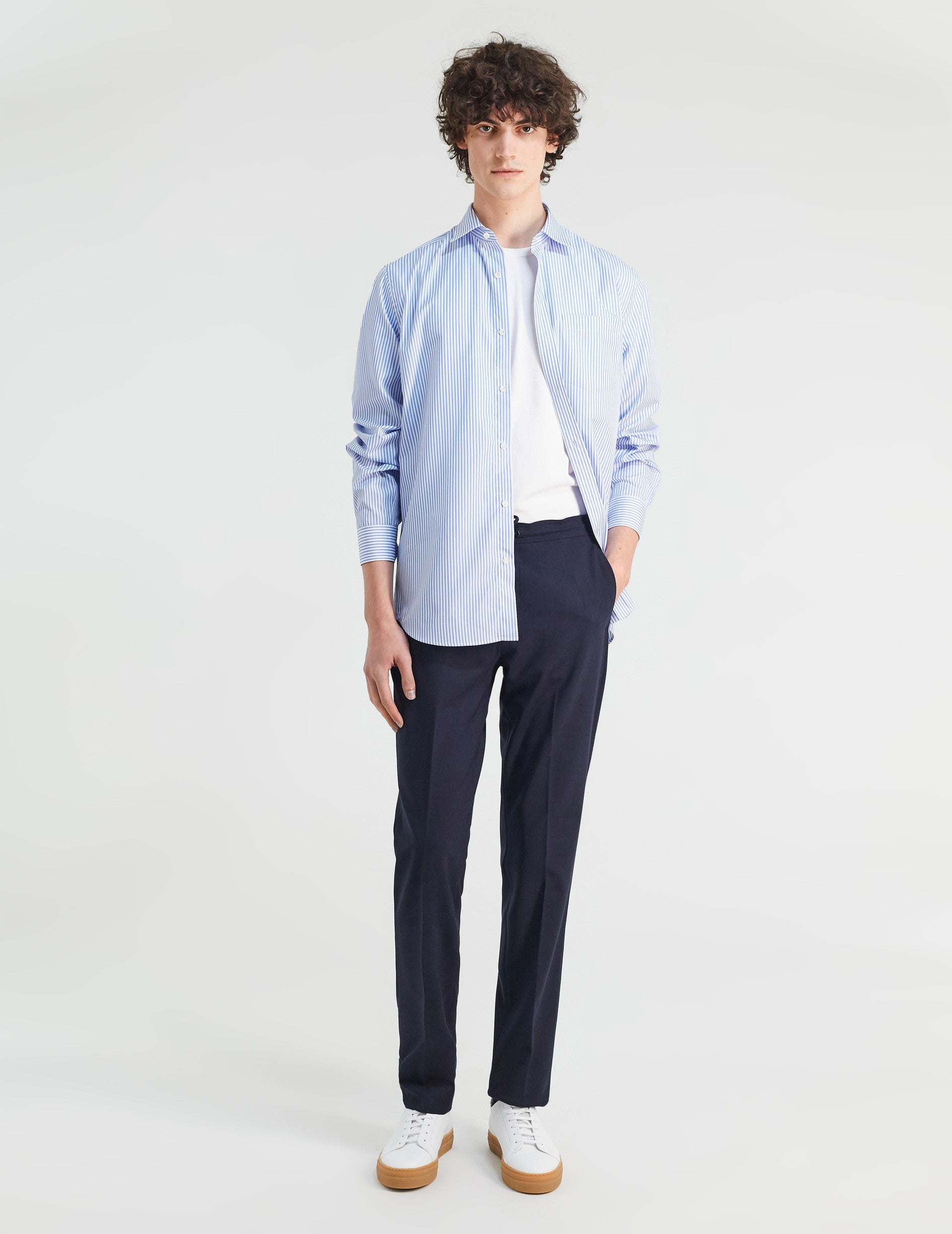 Classic blue striped shirt - Poplin - Figaret Collar