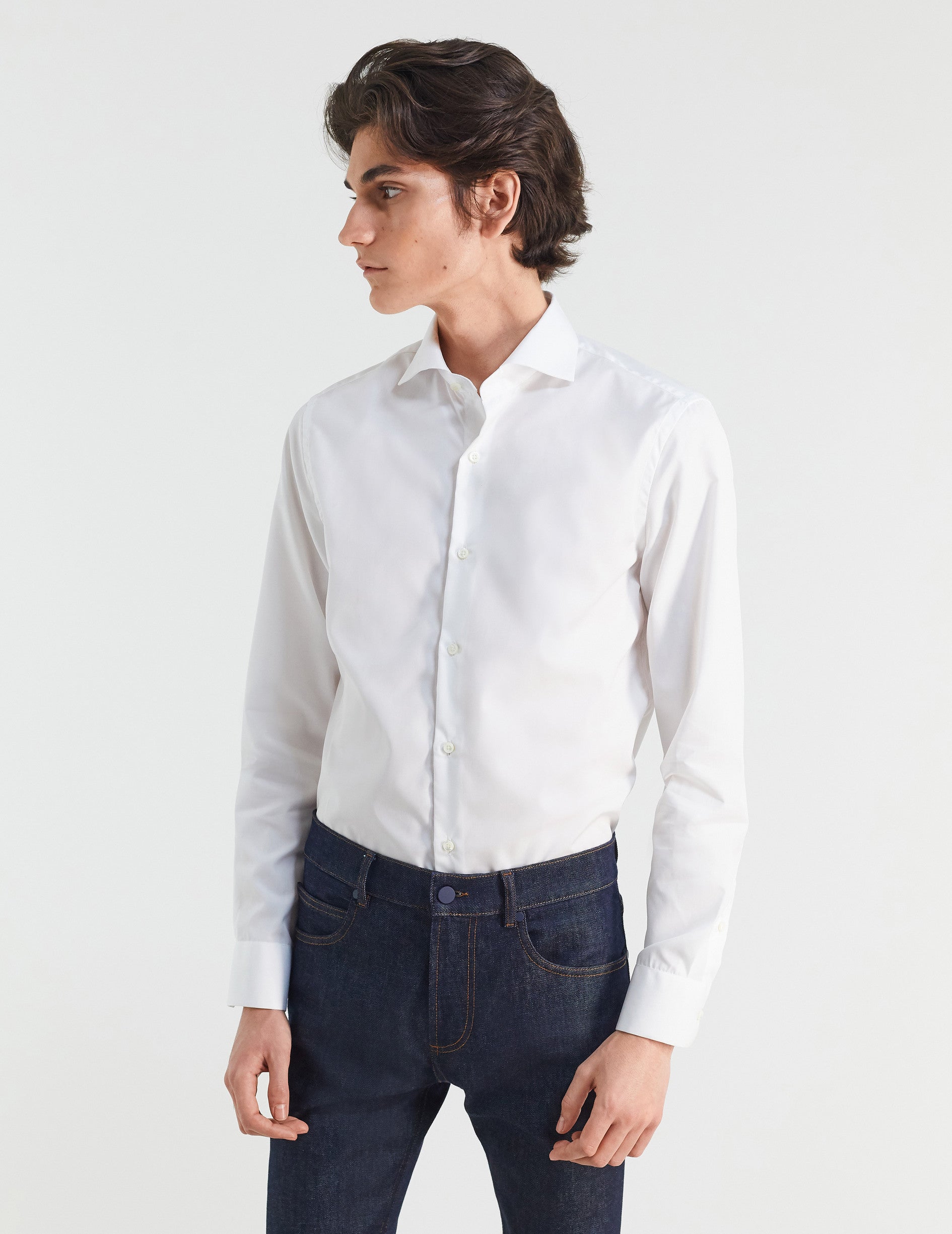 Fitted white easy-iron shirt - Poplin - Italian Collar - Easy-iron