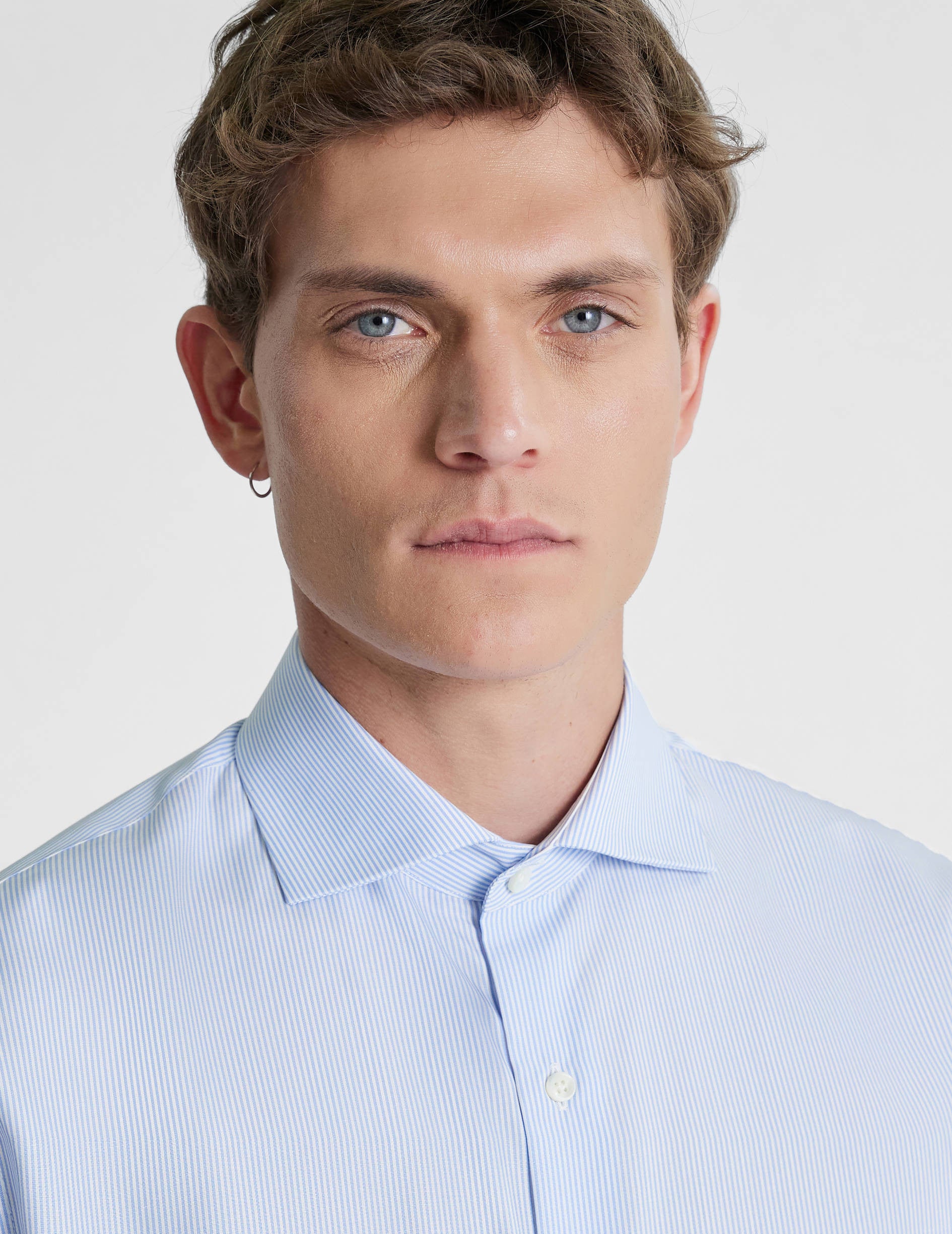 Semi-fitted blue striped shirt - Poplin - Italian Collar
